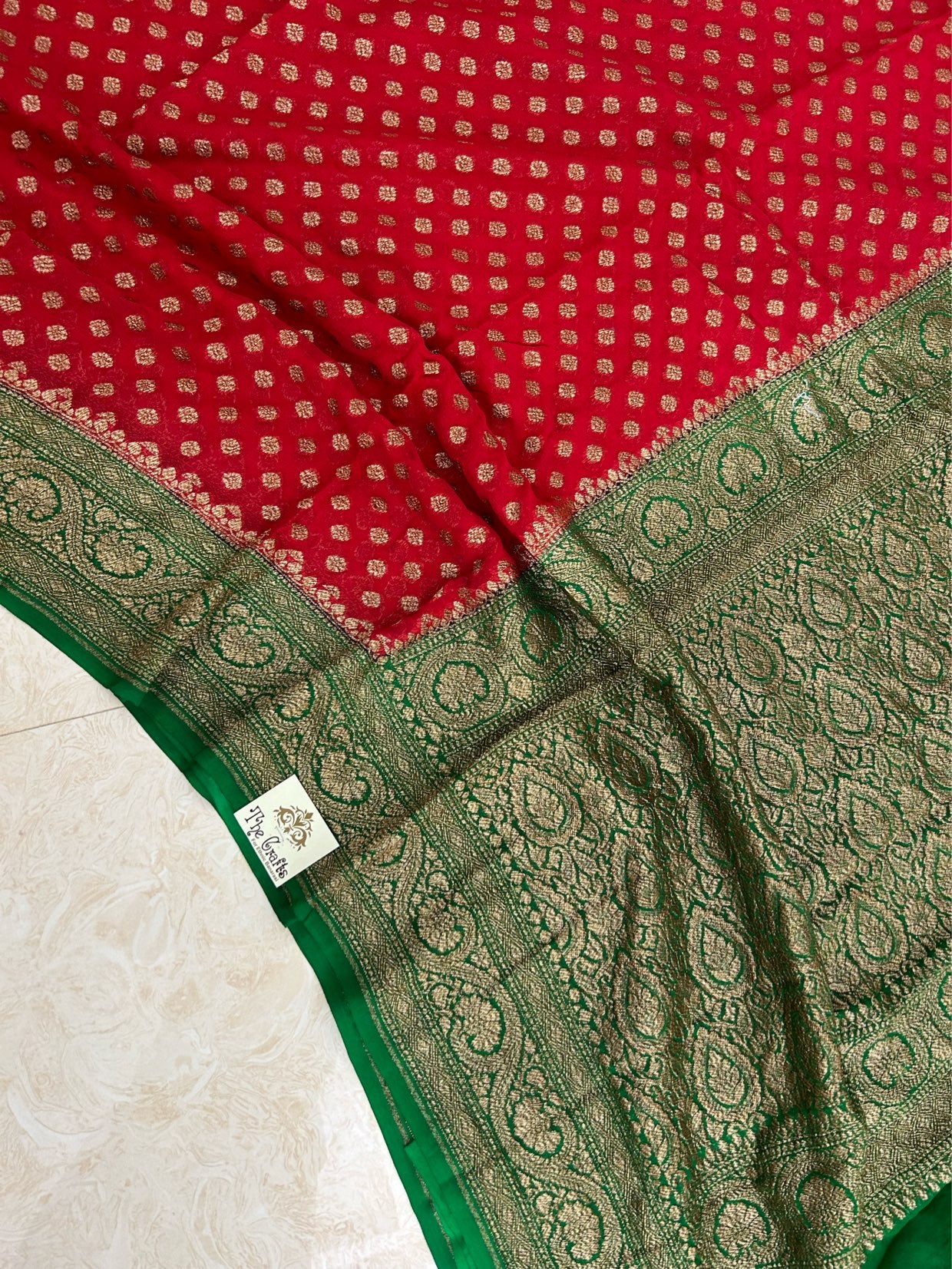 Khaddi Georgette Banarasi Saree - Antique Zari