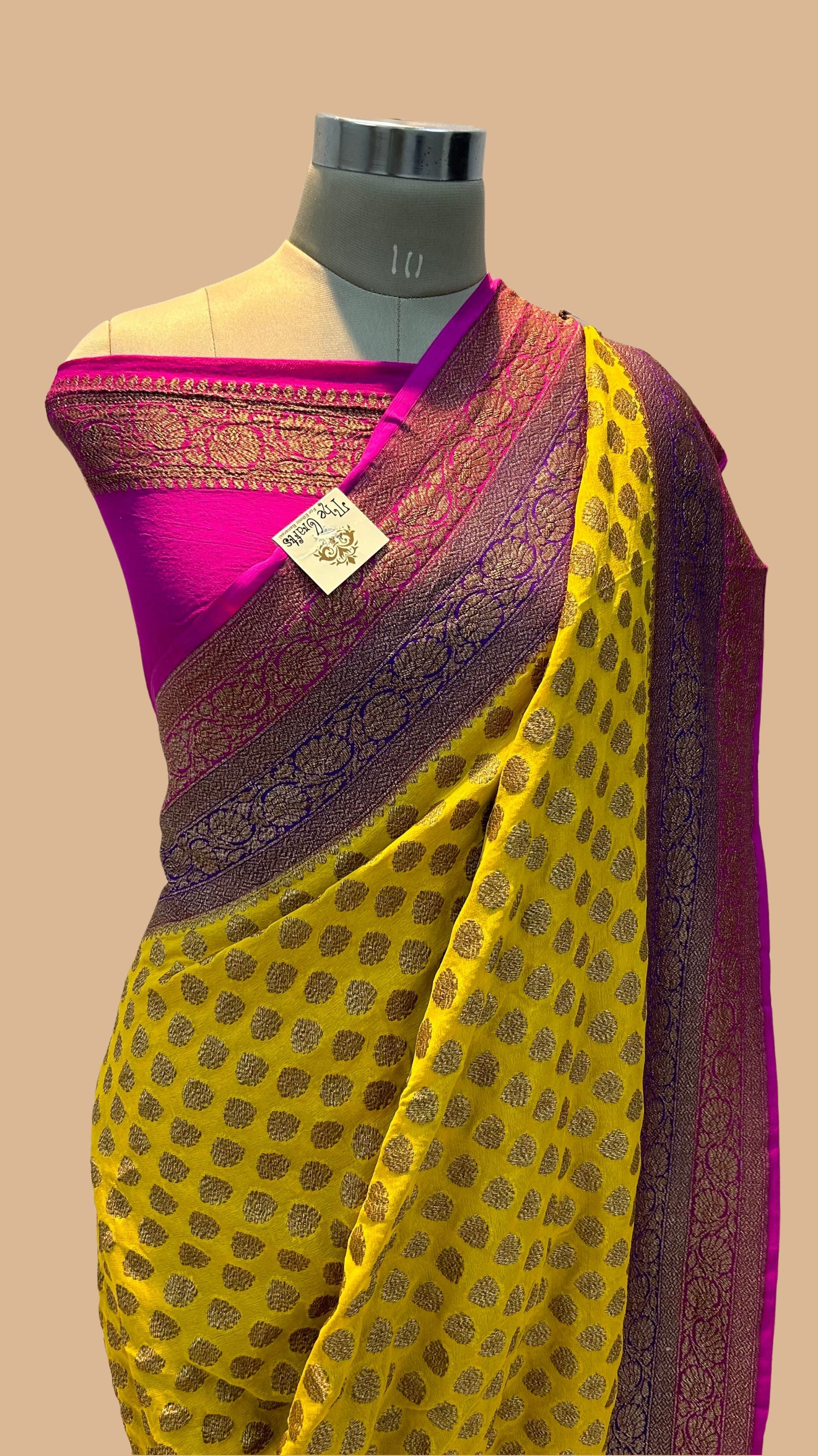 Khaddi Georgette Banarasi Saree - Antique Zari