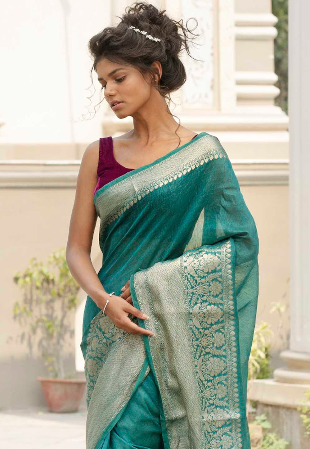 Pure Linen Banarasi Saree