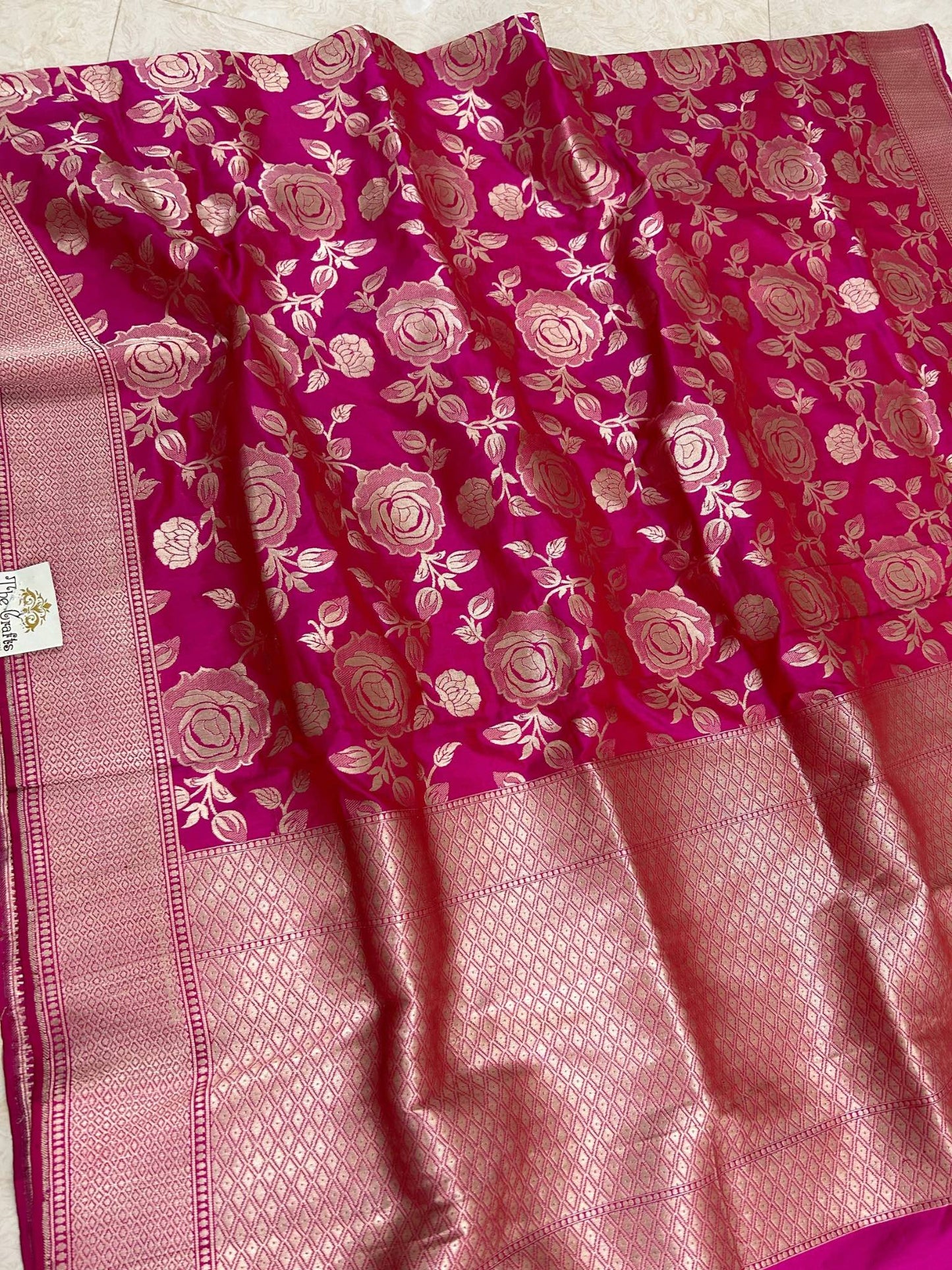 Hot pink Pure Katan Silk Banarasi Handloom Dupatta