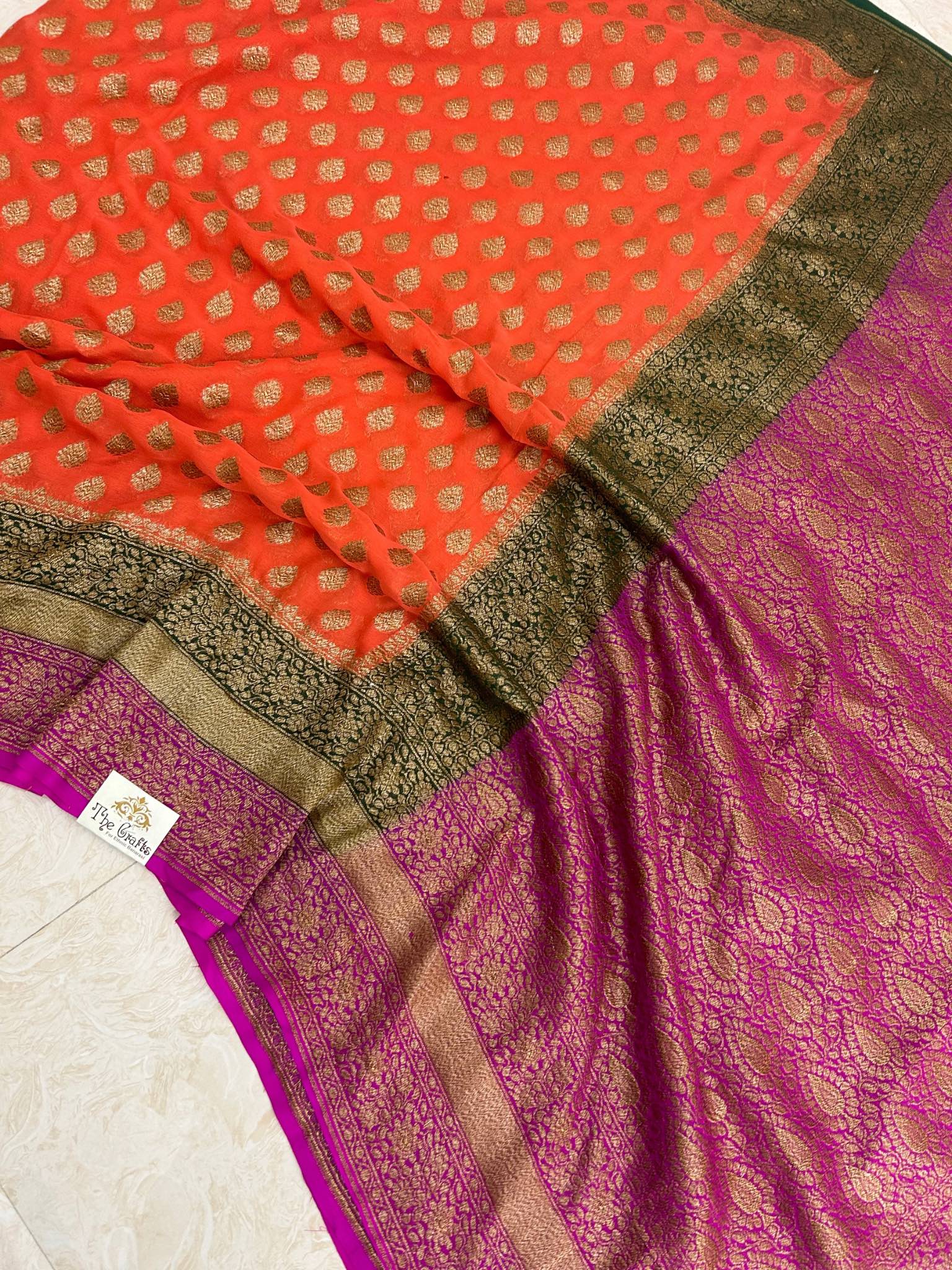 Khaddi Georgette Banarasi Saree - Antique Zari