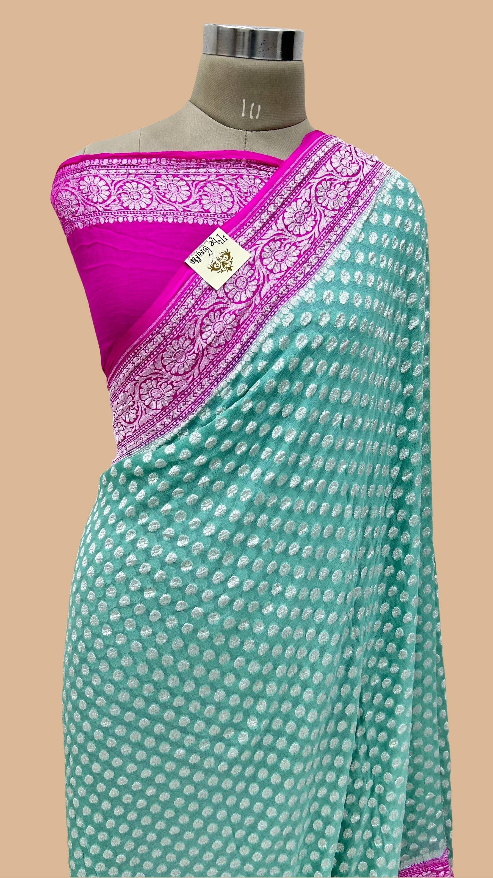 Pure Georgette Banarasi Saree - Silver Zari