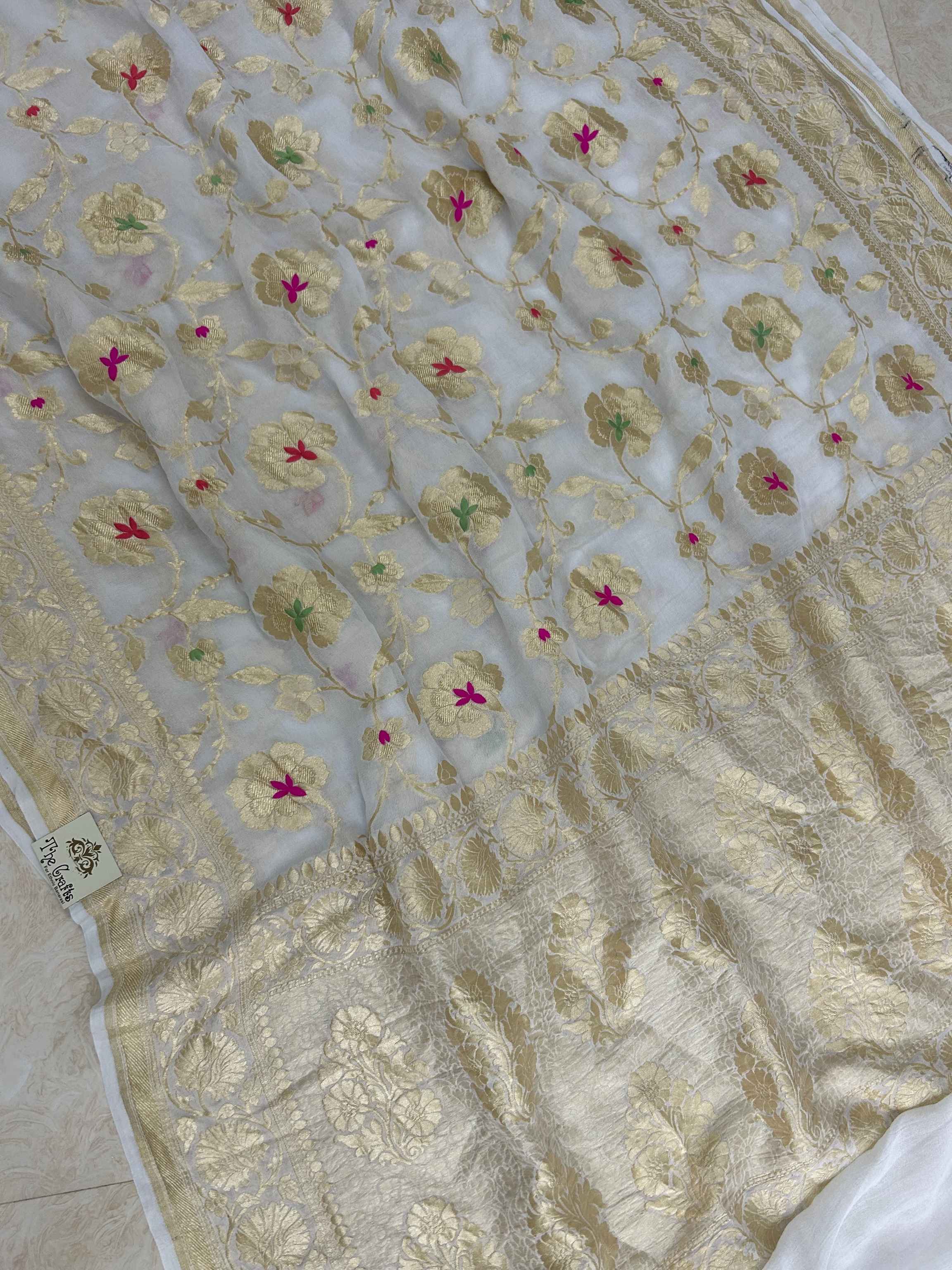 Khaddi Georgette Handloom Banarasi Saree - Jaal with Meenakari