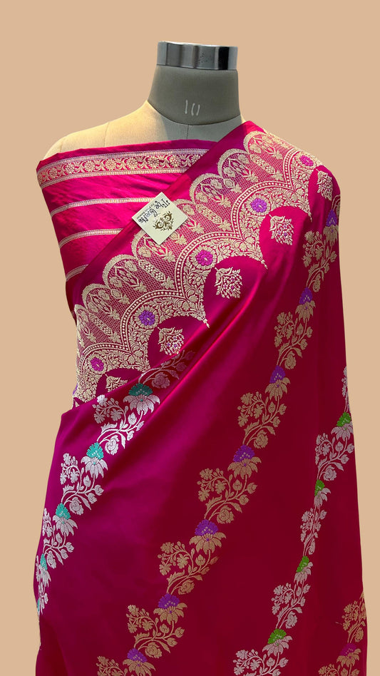 Pure Katan Silk Handloom Banarasi Saree - Kadhua jangla with kadiyal meenakari work