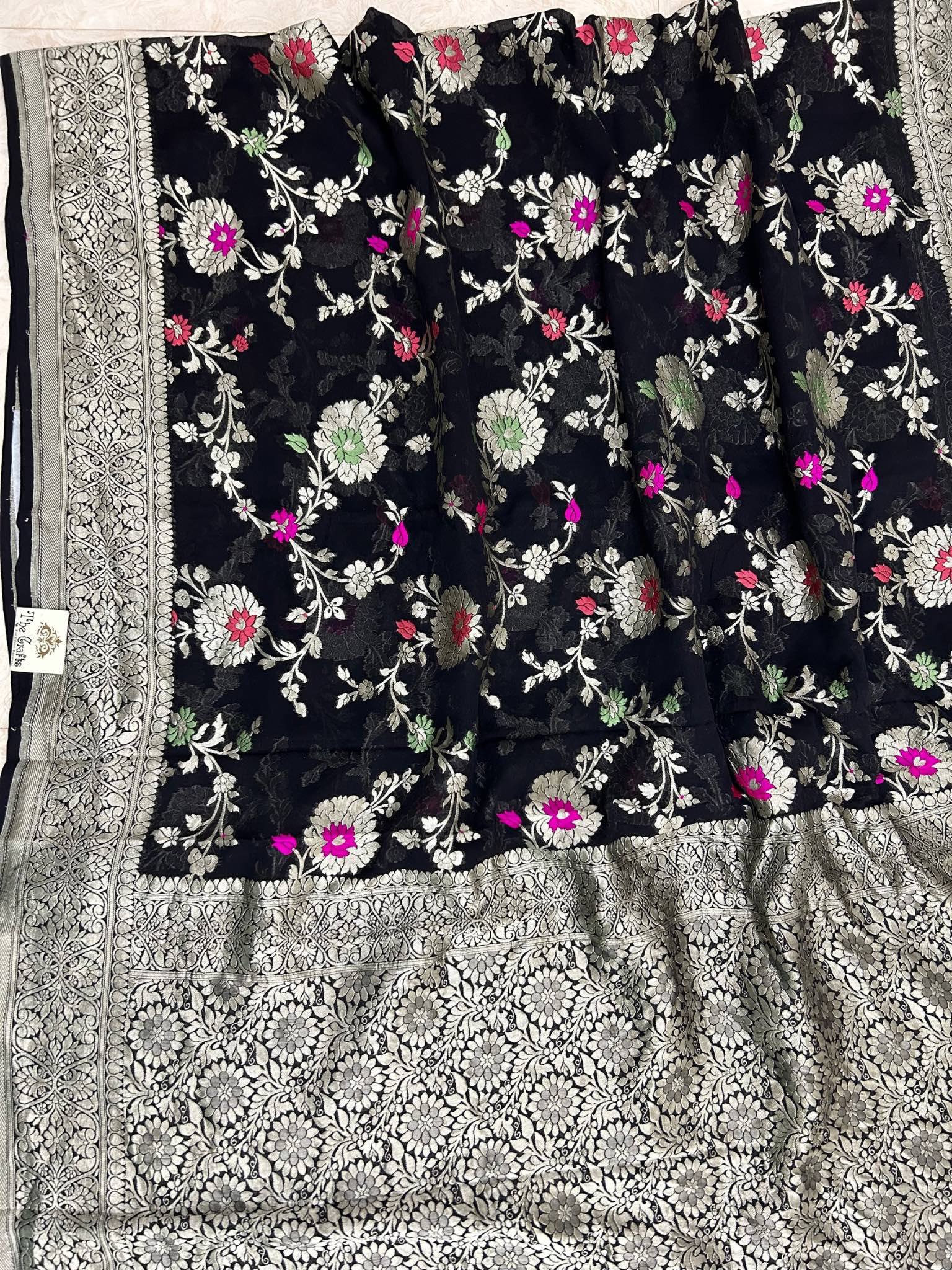 Khaddi Georgette Handloom Banarasi Saree - Jaal with Meenakari