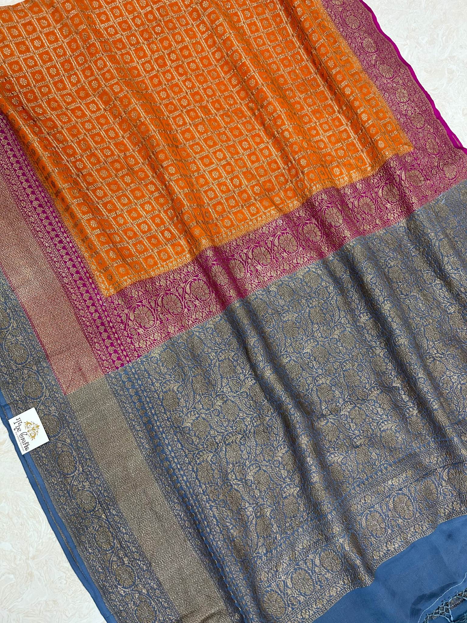 Khaddi Georgette Banarasi Saree - Antique Zari