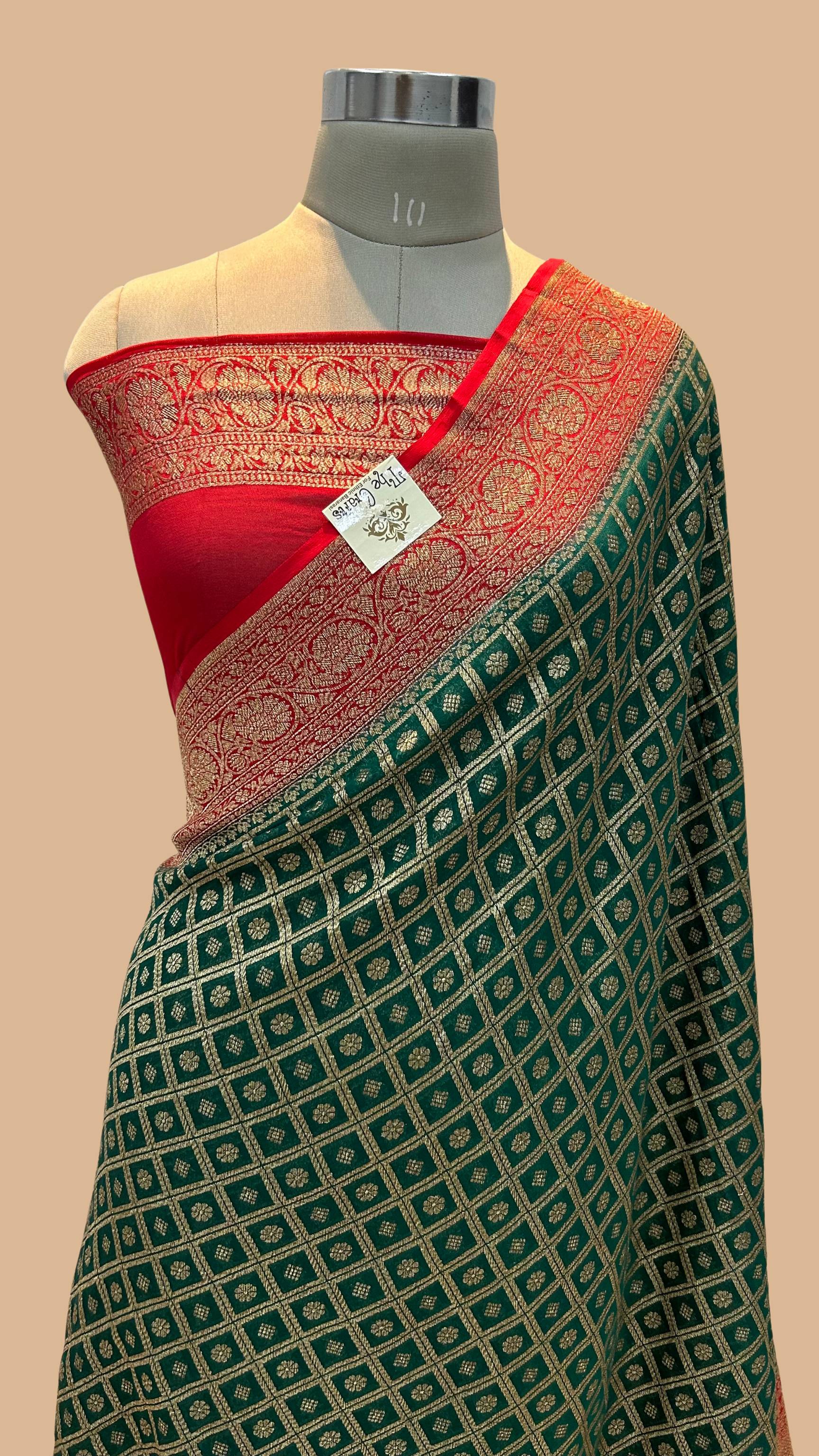 Khaddi Georgette Banarasi Saree - Antique Zari