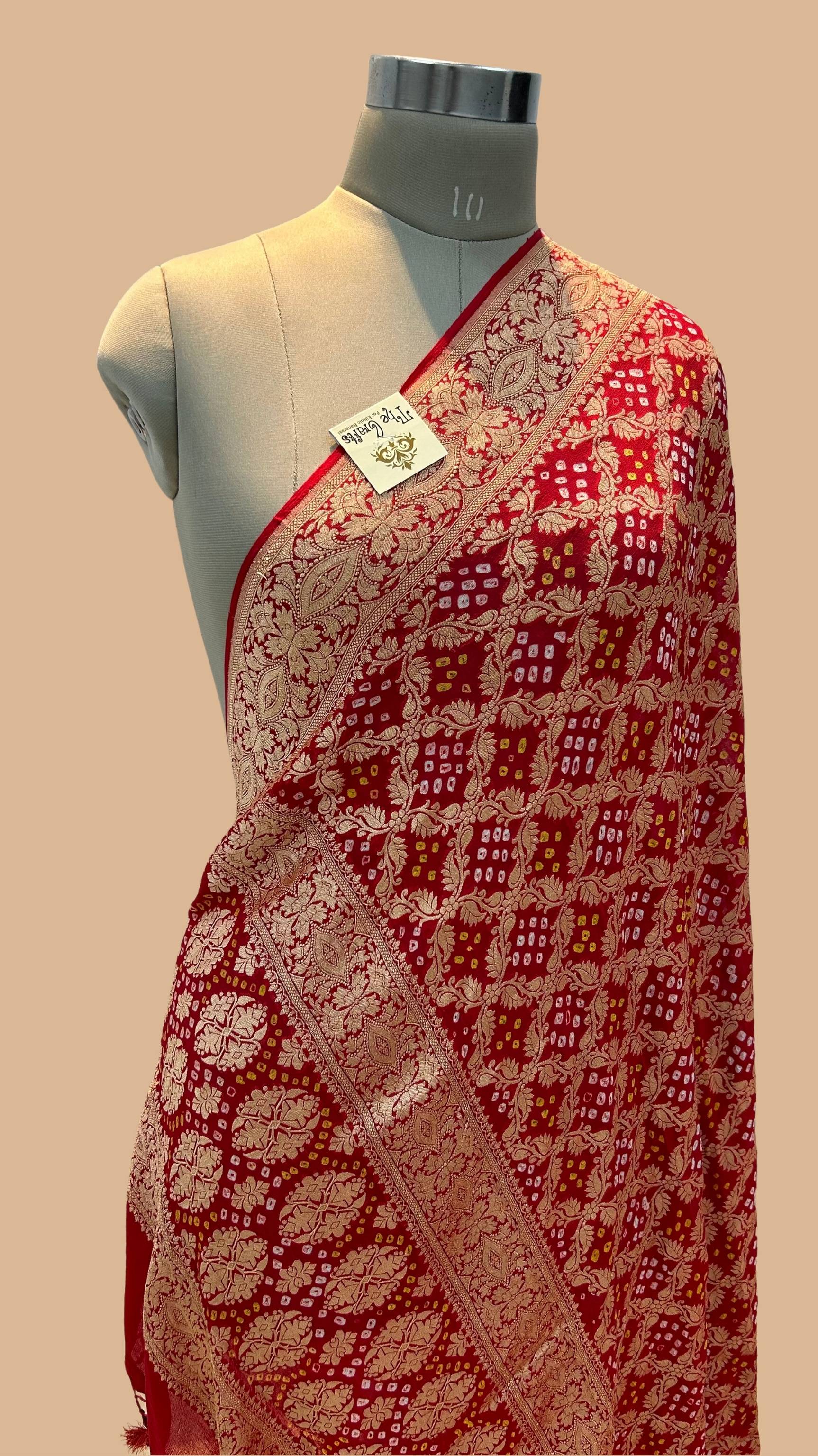 Khaddi Georgette Banarasi Handloom Bandhej Dupatta