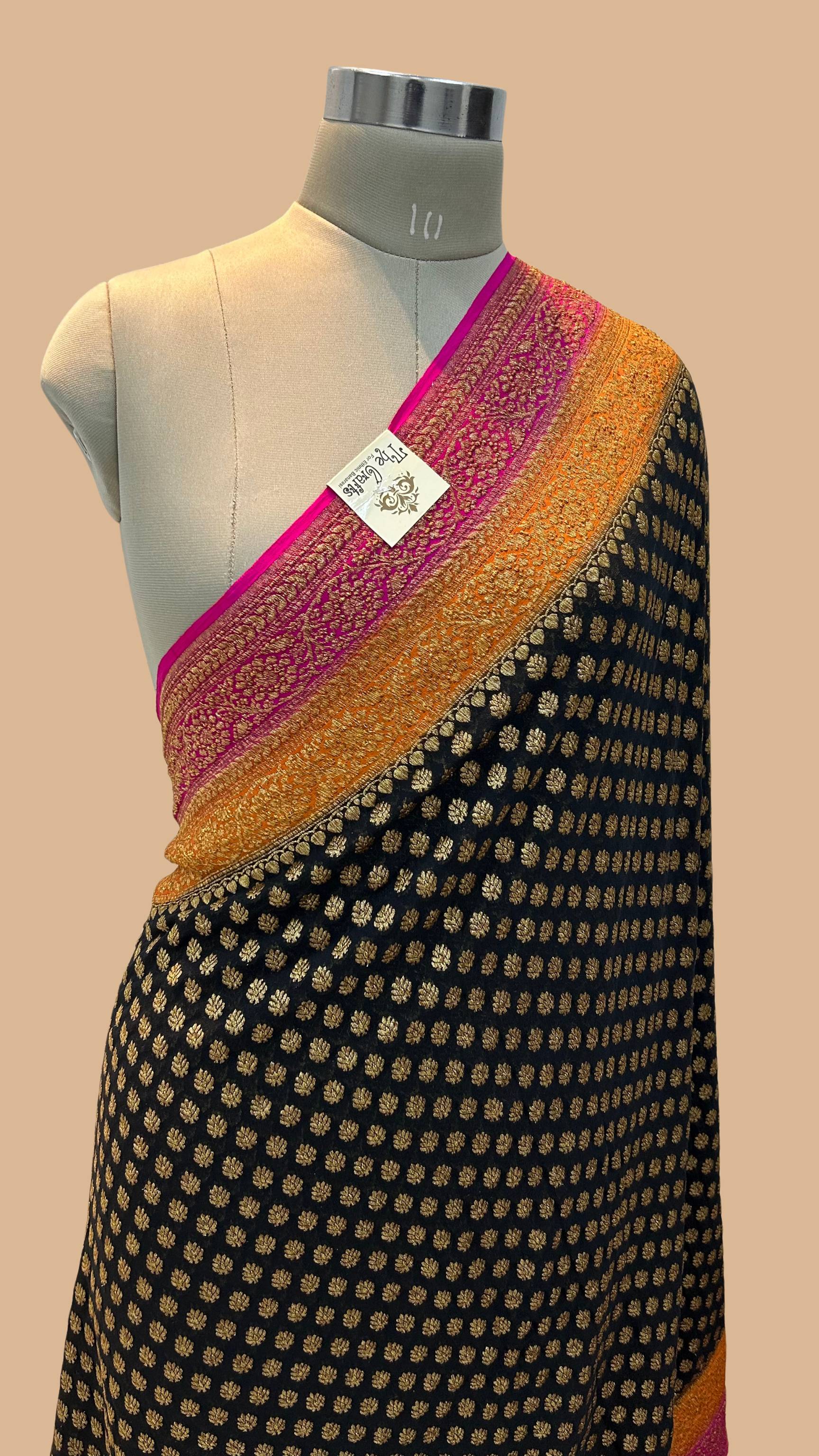 Khaddi Georgette Banarasi Saree - Antique Zari