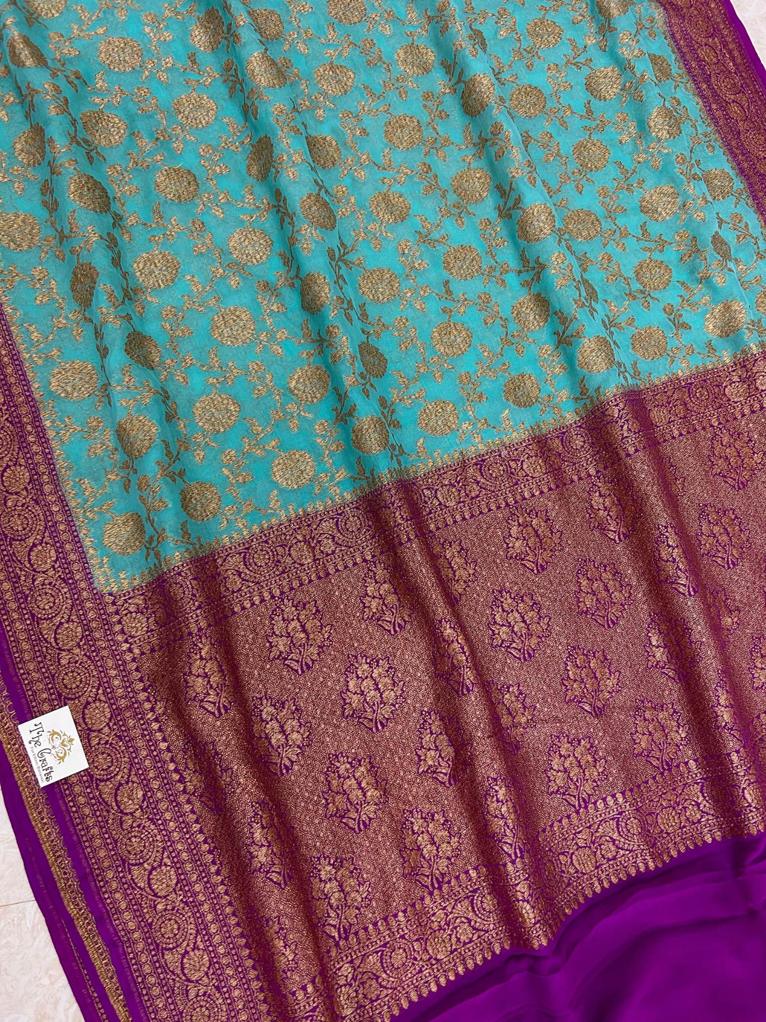 Khaddi Georgette Banarasi Saree - Antique Zari