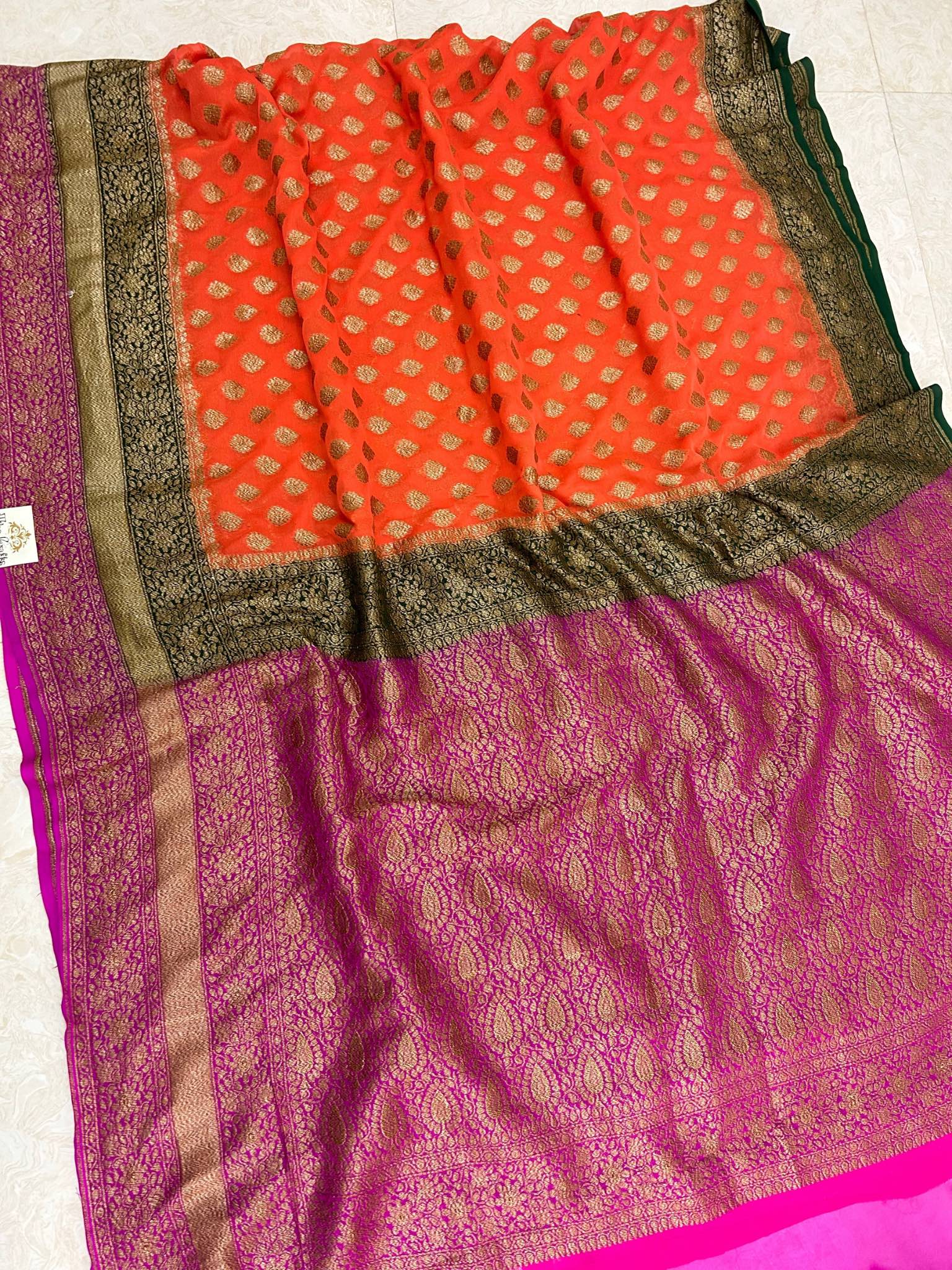 Khaddi Georgette Banarasi Saree - Antique Zari