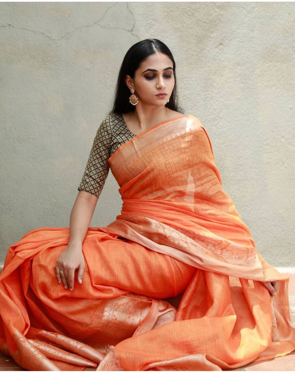 Pure Linen Banarasi Saree