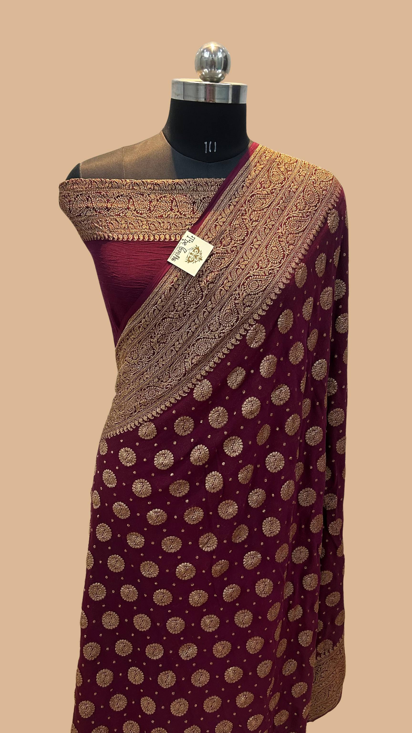 Khaddi Georgette Banarasi Saree - Antique Zari