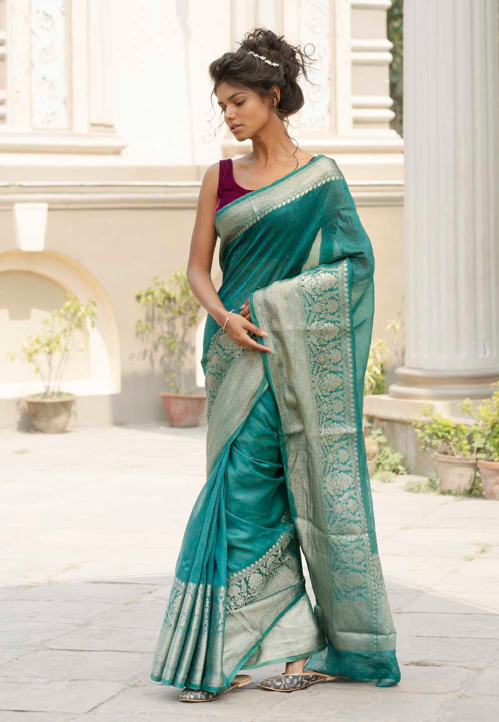 Pure Linen Banarasi Saree