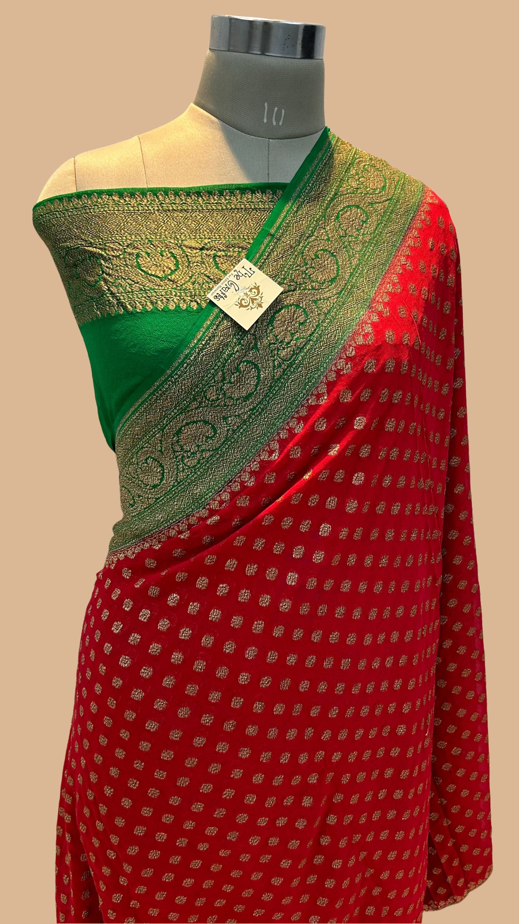 Khaddi Georgette Banarasi Saree - Antique Zari