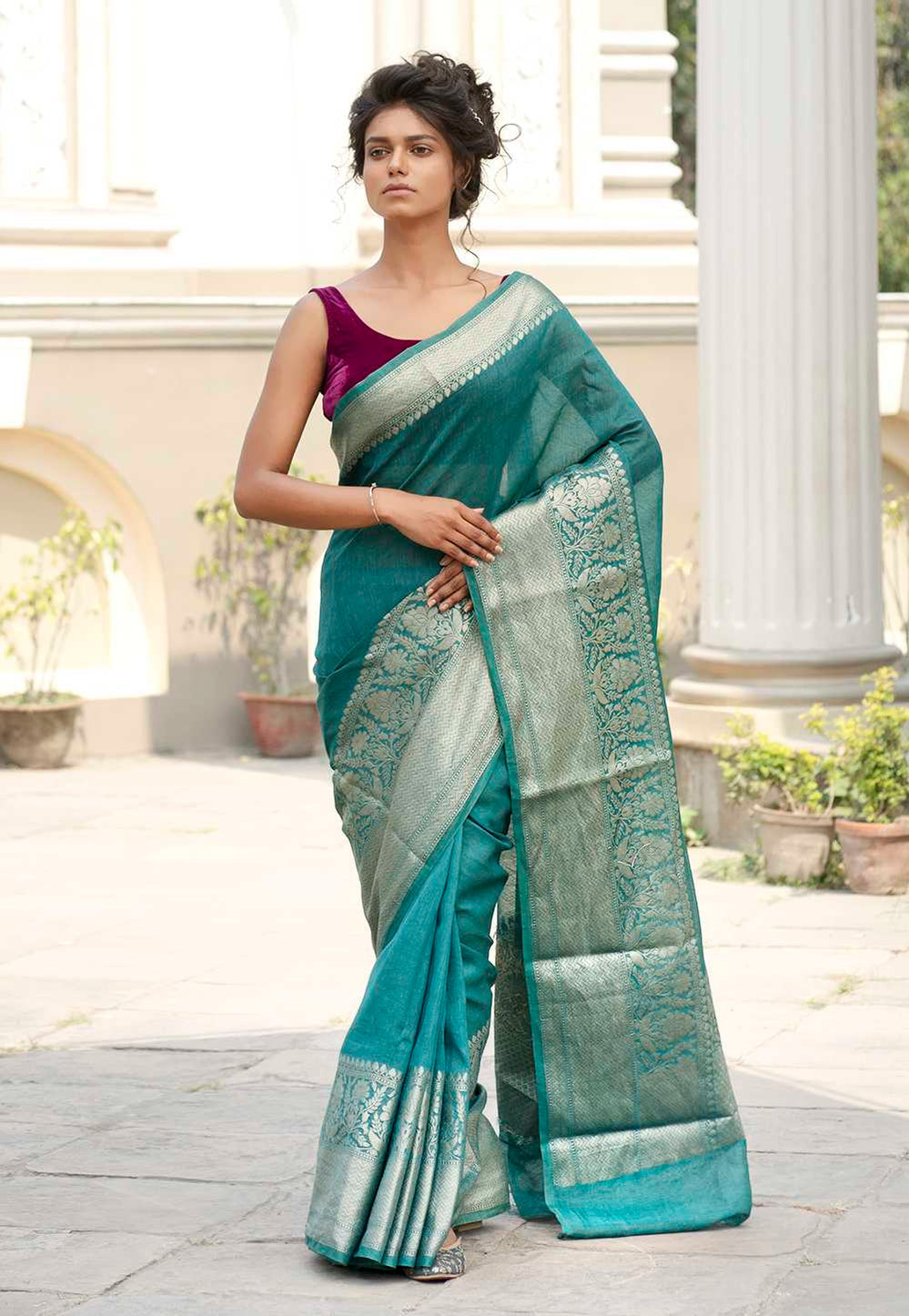 Pure Linen Banarasi Saree