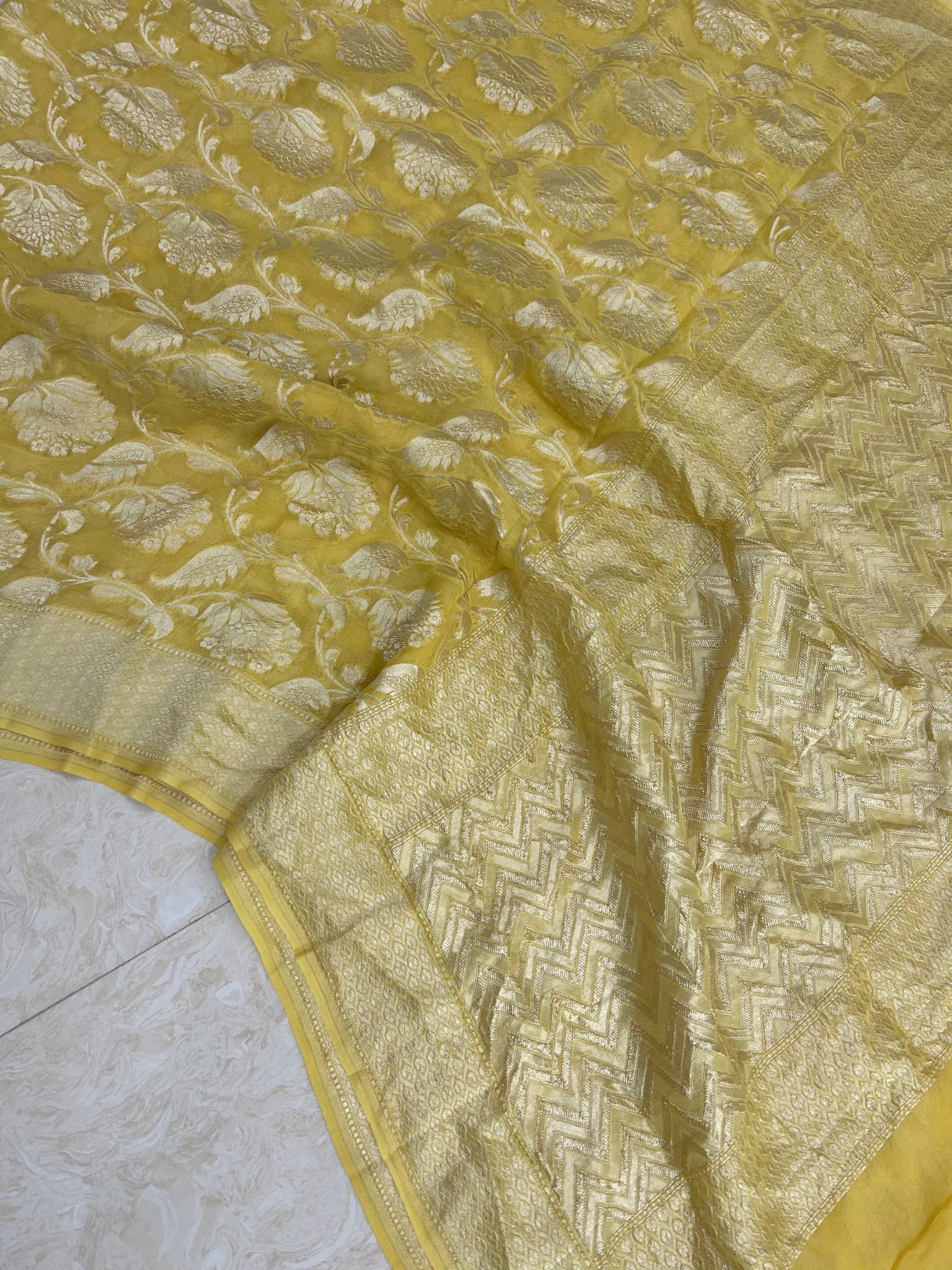 Khaddi Georgette Handloom Banarasi Saree - Water Zari