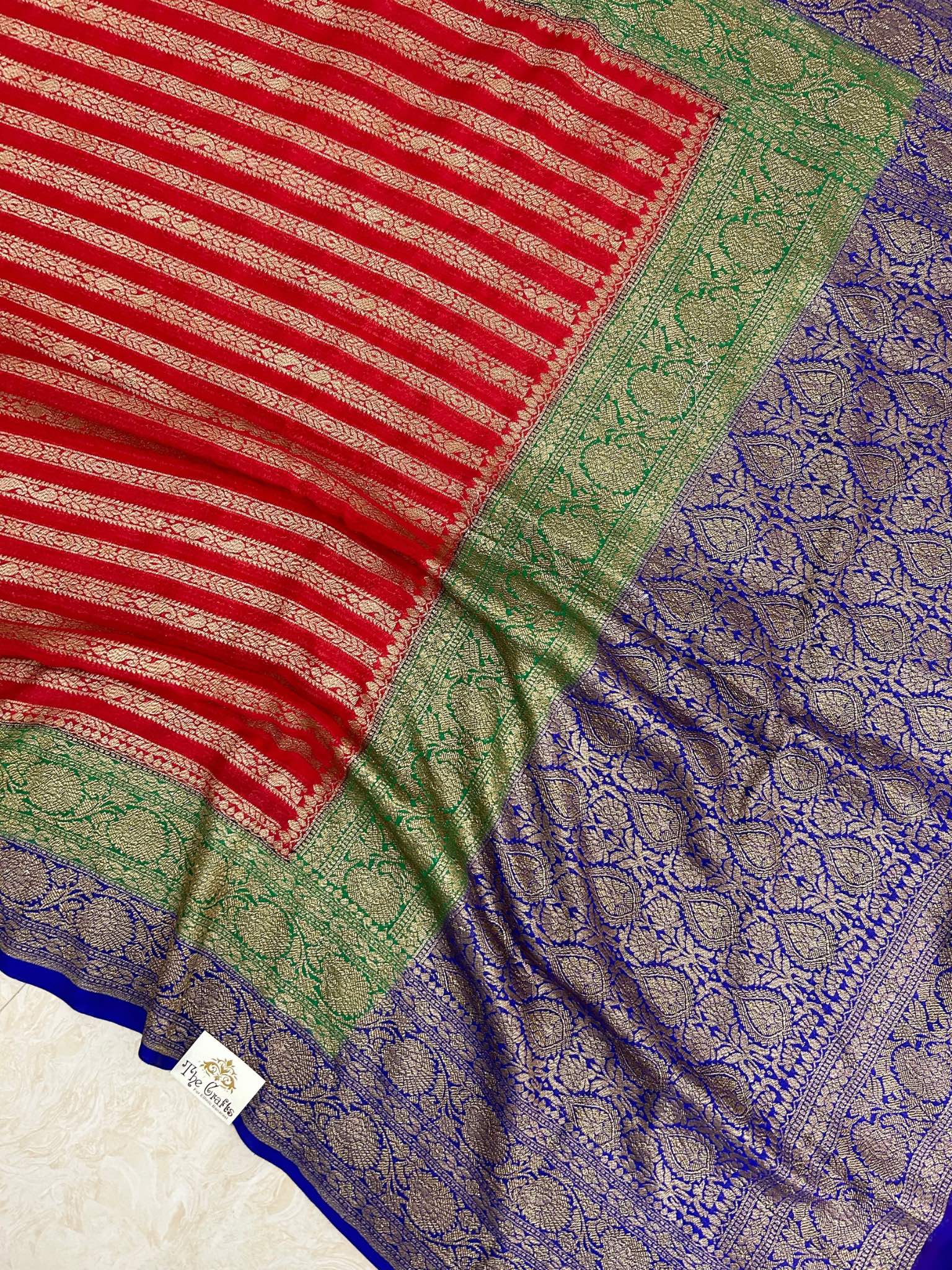 Khaddi Georgette Banarasi Saree - Antique Zari