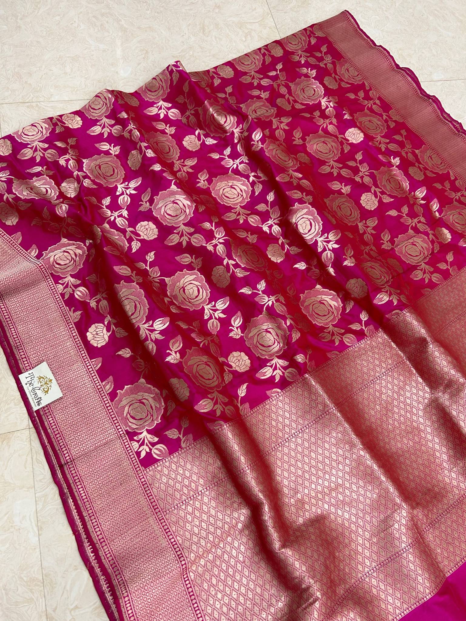 Hot pink Pure Katan Silk Banarasi Handloom Dupatta