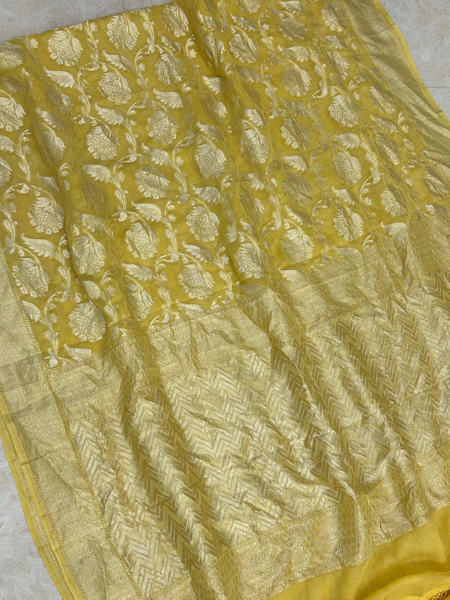 Khaddi Georgette Handloom Banarasi Saree - Water Zari