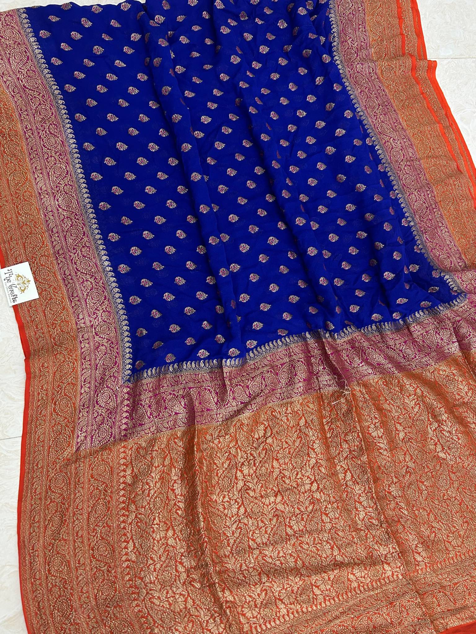 Khaddi Georgette Banarasi Saree - Antique Zari