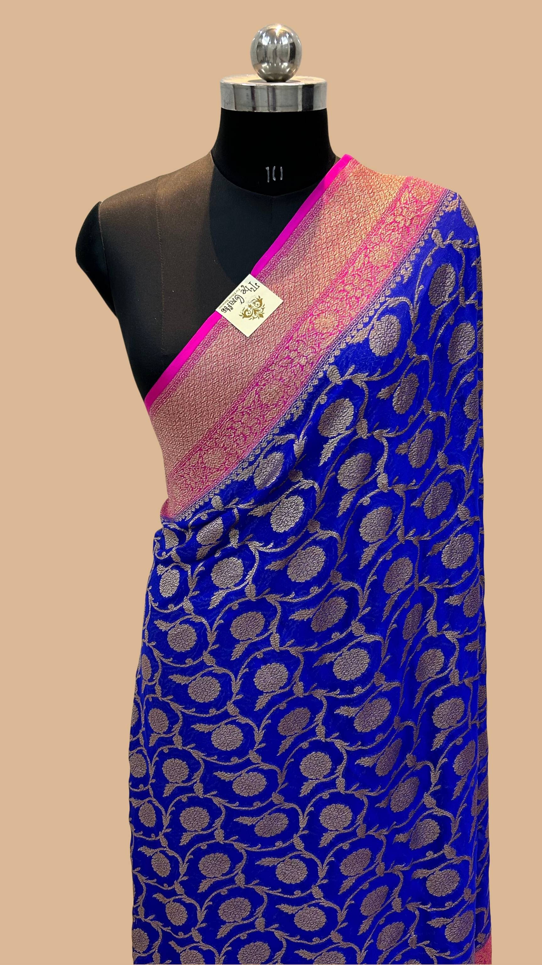 Khaddi Georgette Banarasi Saree - Antique Zari