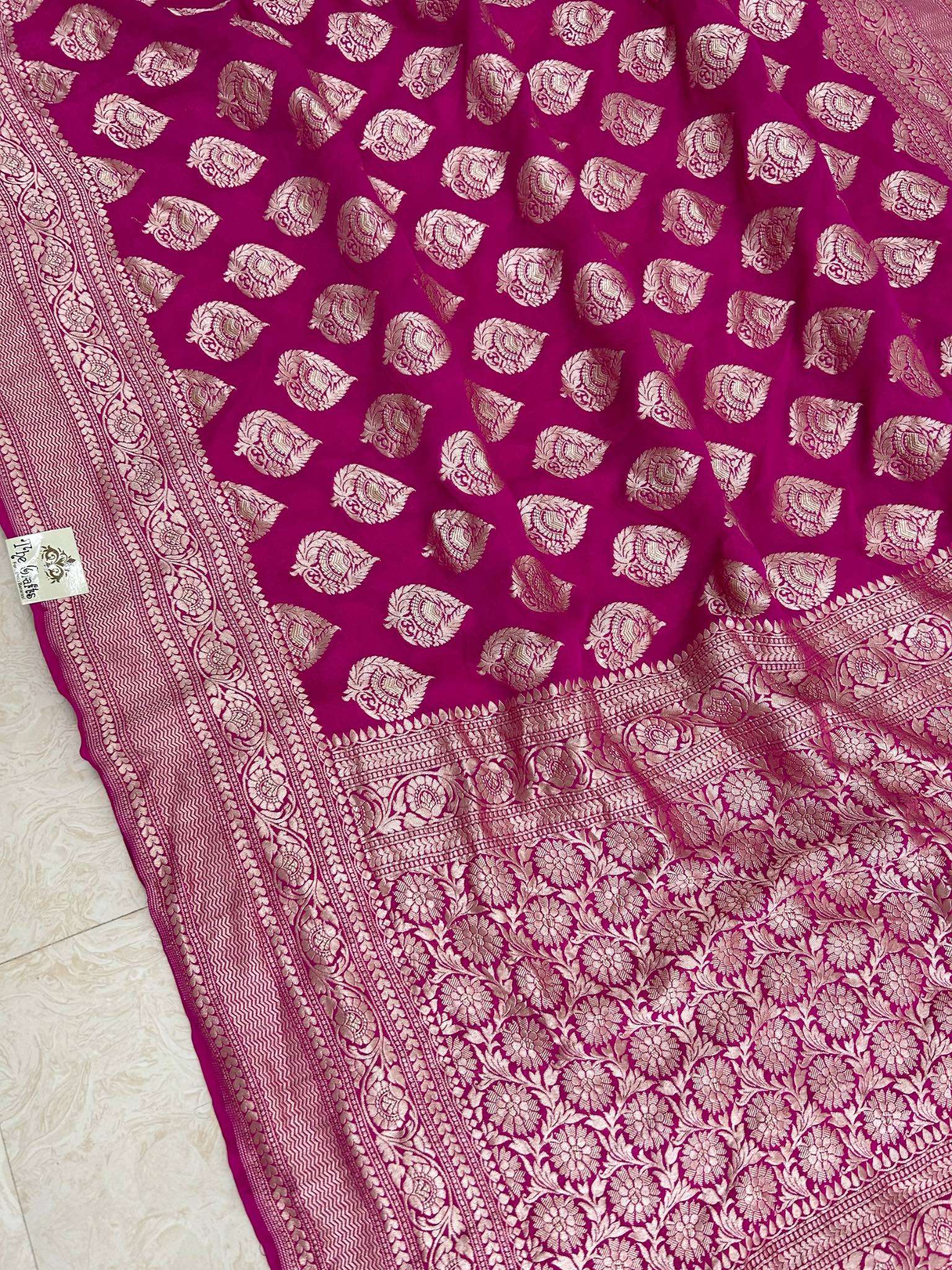 Khaddi Georgette Handloom Banarasi Saree - Water Zari