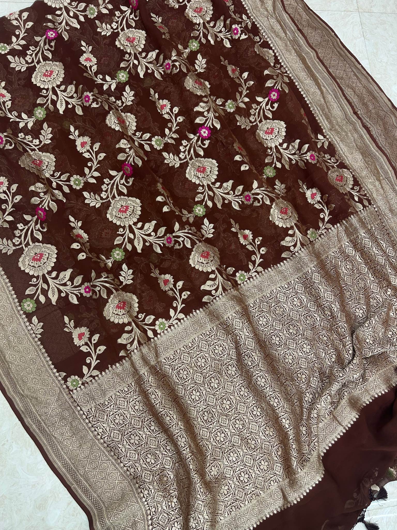 Khaddi Georgette Handloom Banarasi Saree - Meenakari