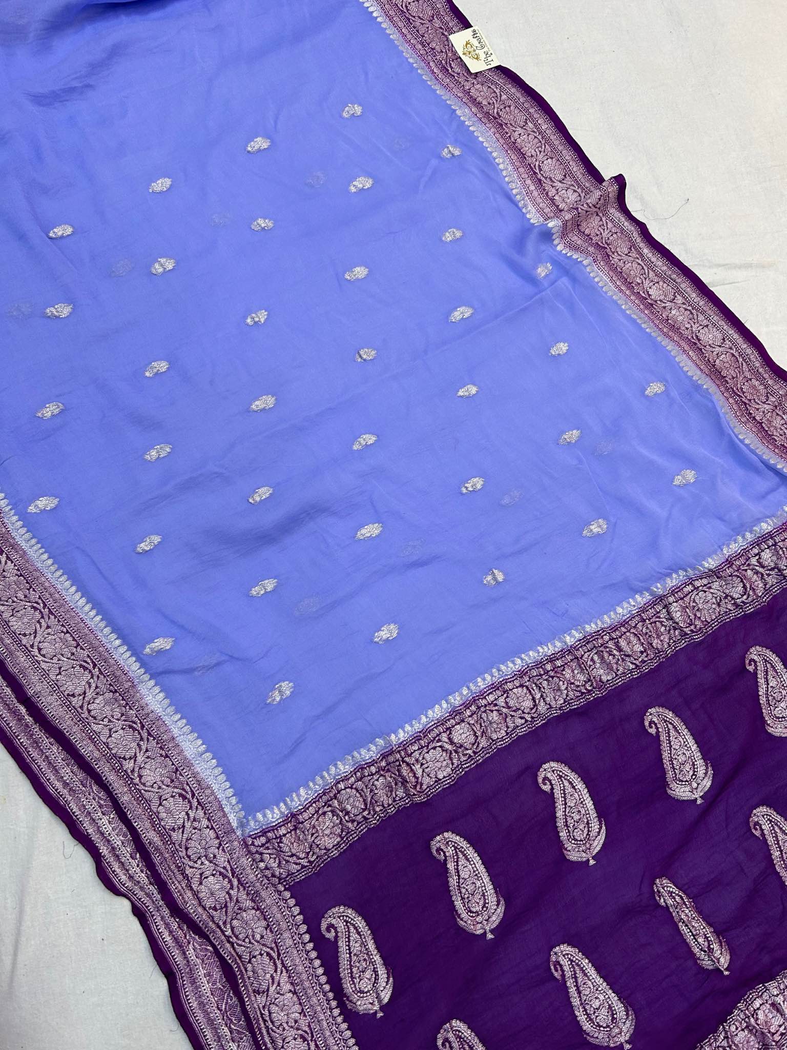 Pure Georgette Banarasi Handloom Saree - Silver Zari