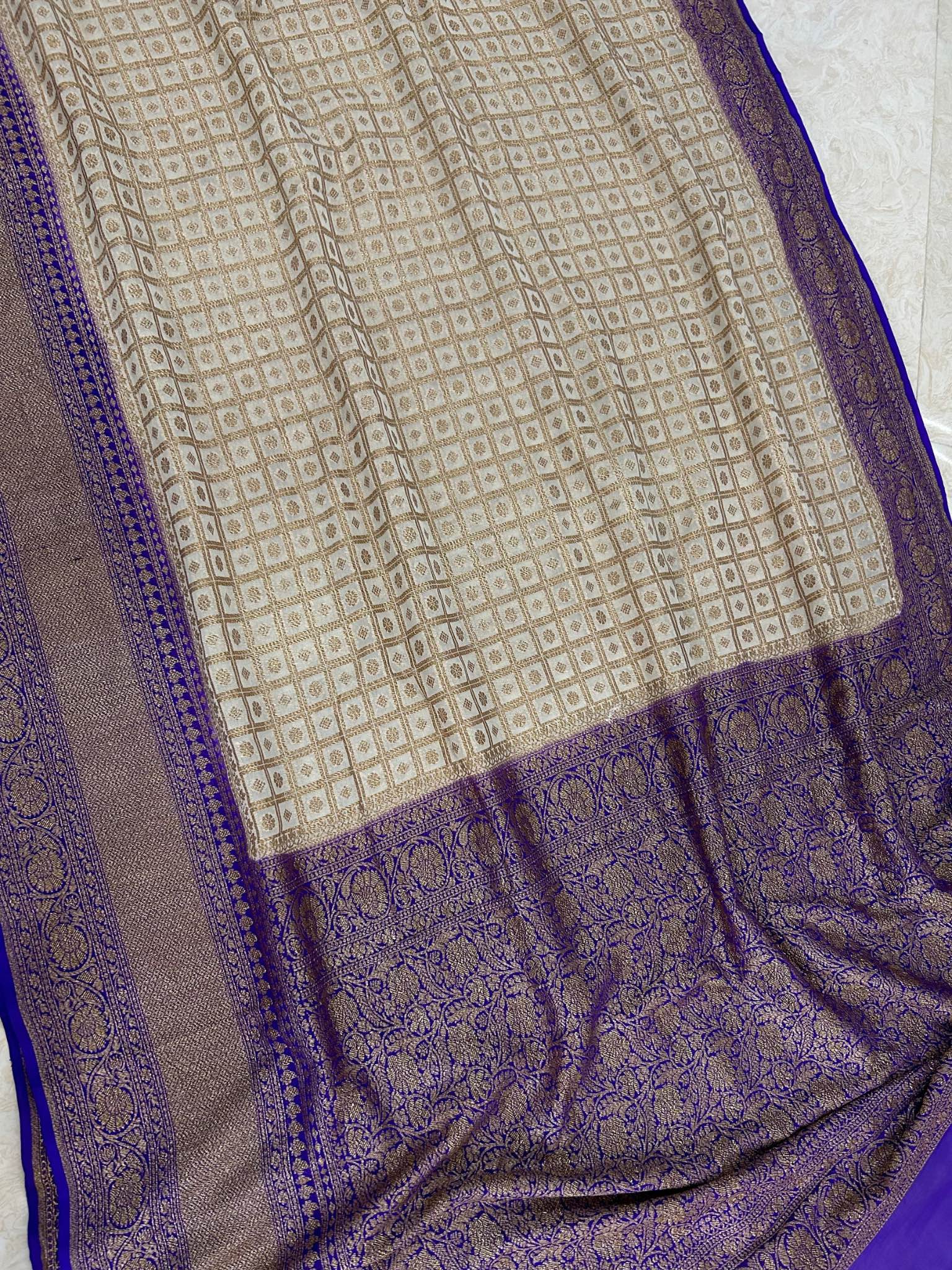 Khaddi Georgette Banarasi Saree - Antique Zari