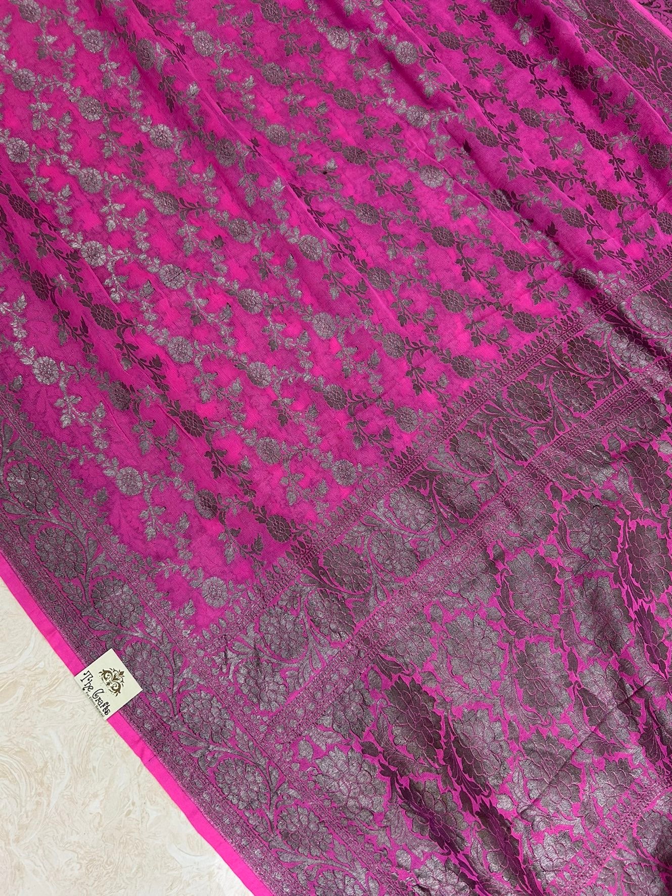 Khaddi Georgette Handloom Banarasi Saree - Black Zari