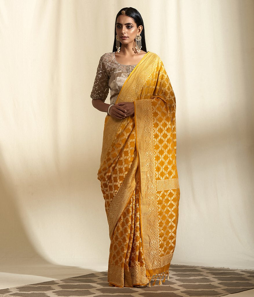 Khaddi Georgette Banarasi Saree - Gold Zari