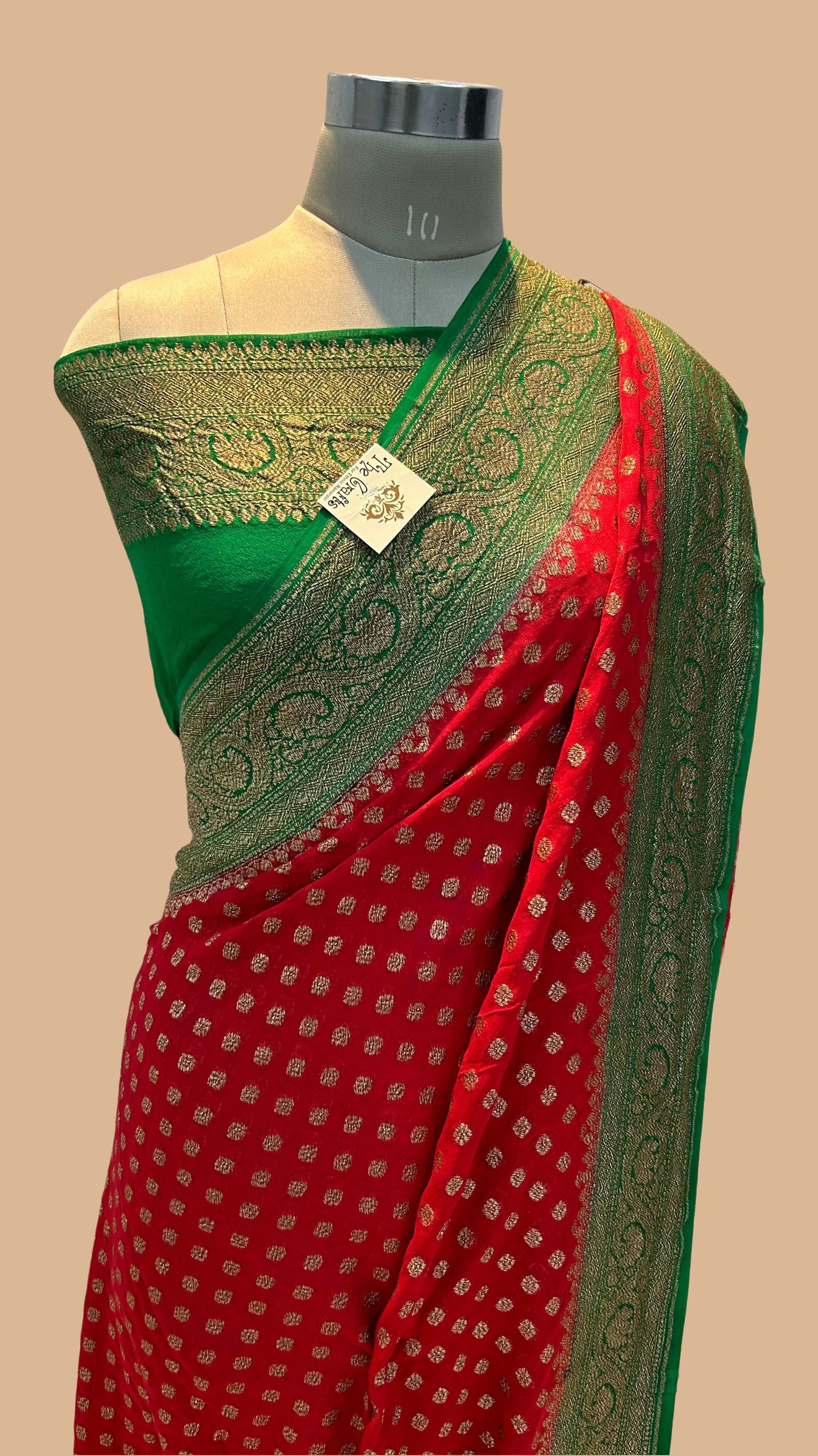 Khaddi Georgette Banarasi Saree - Antique Zari