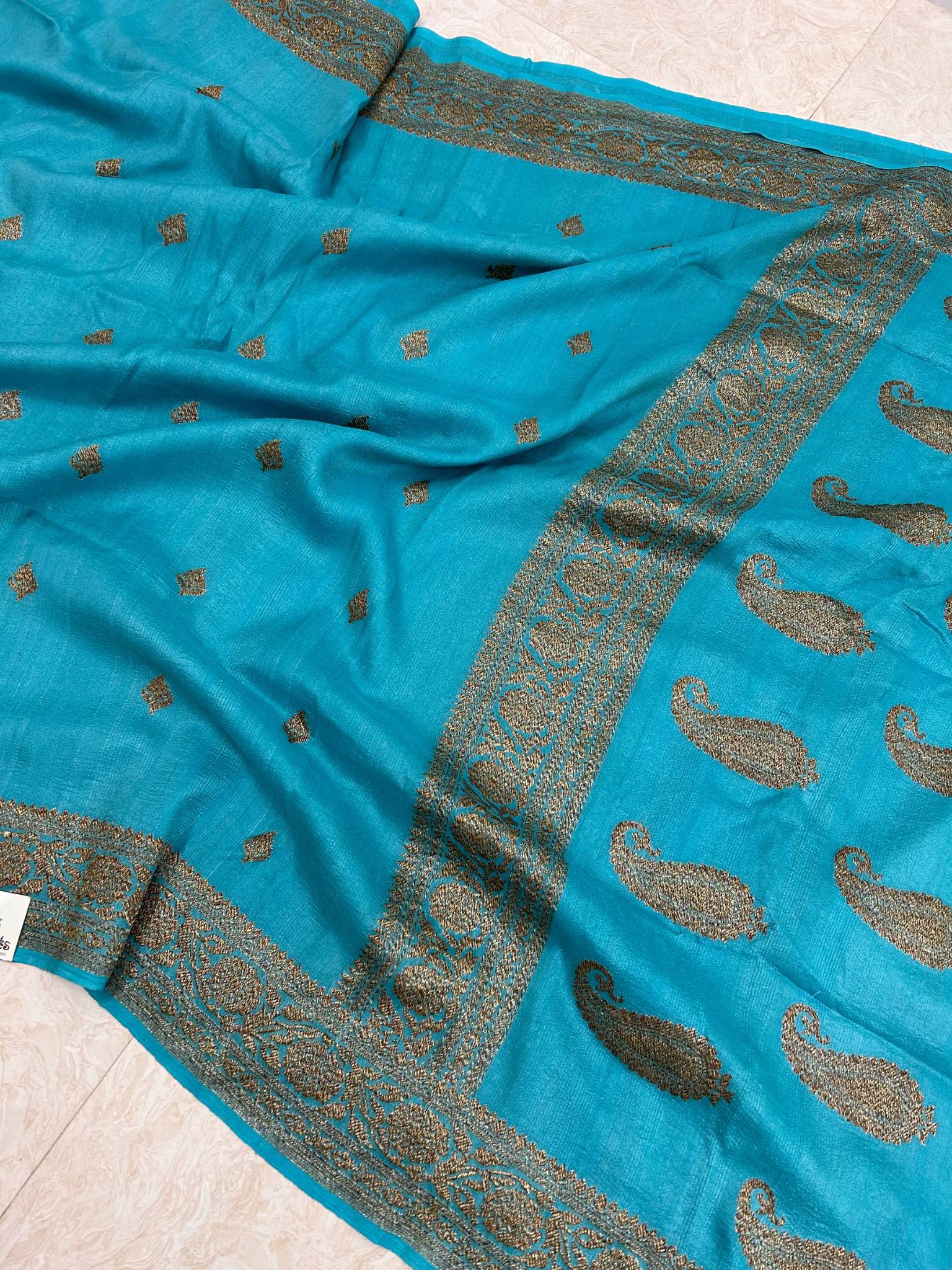 Tussar Georgette Handloom Banarasi Saree - Antique Zari