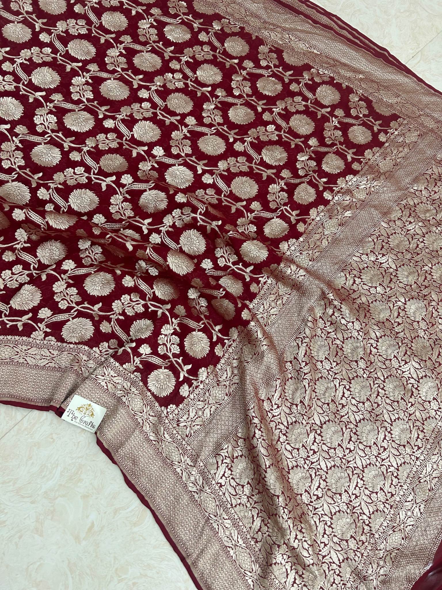 Khaddi Georgette Handloom Banarasi Saree - Water Zari