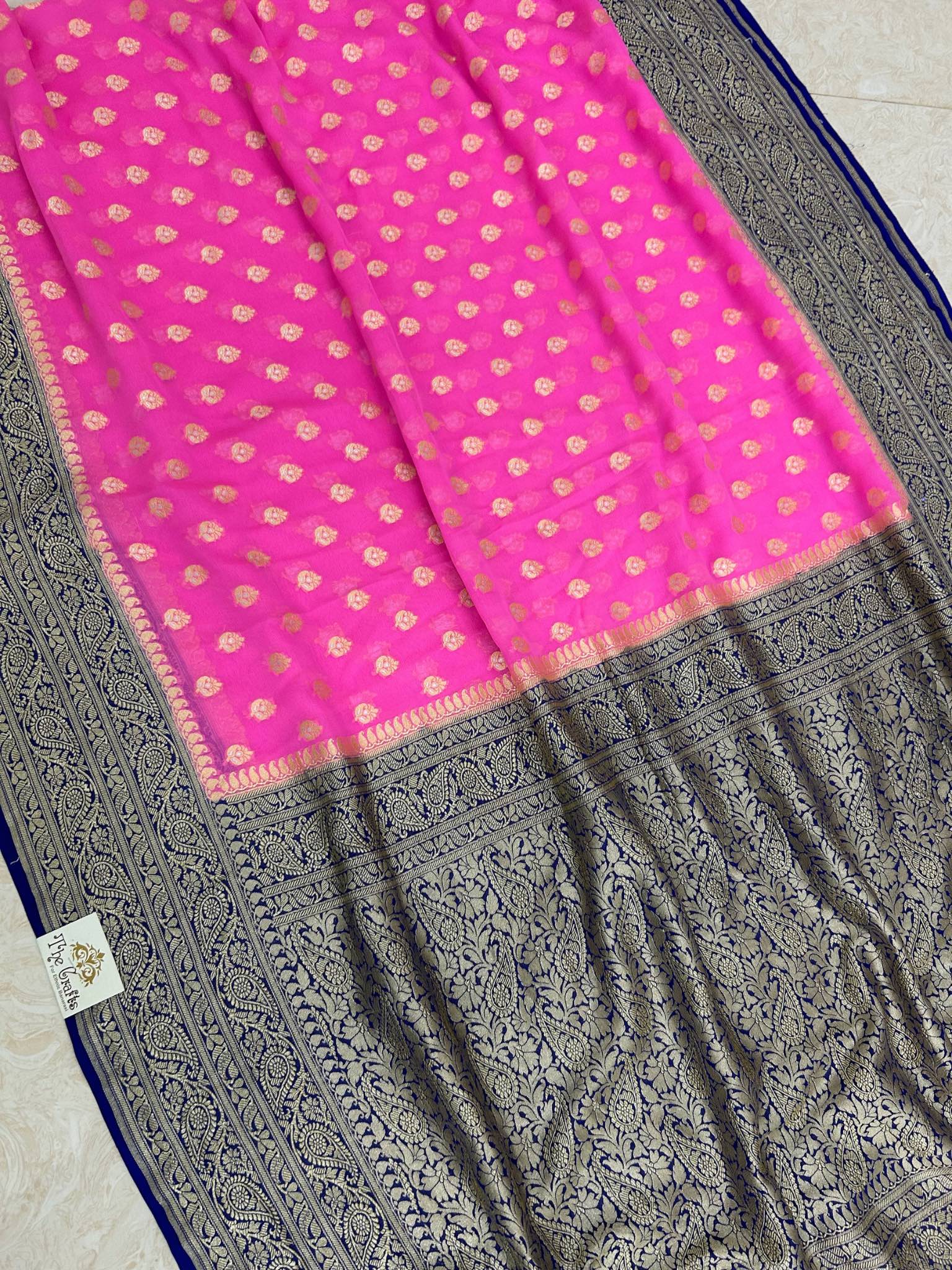 Khaddi Georgette Handloom Banarasi Saree - With sona roopa jaal work