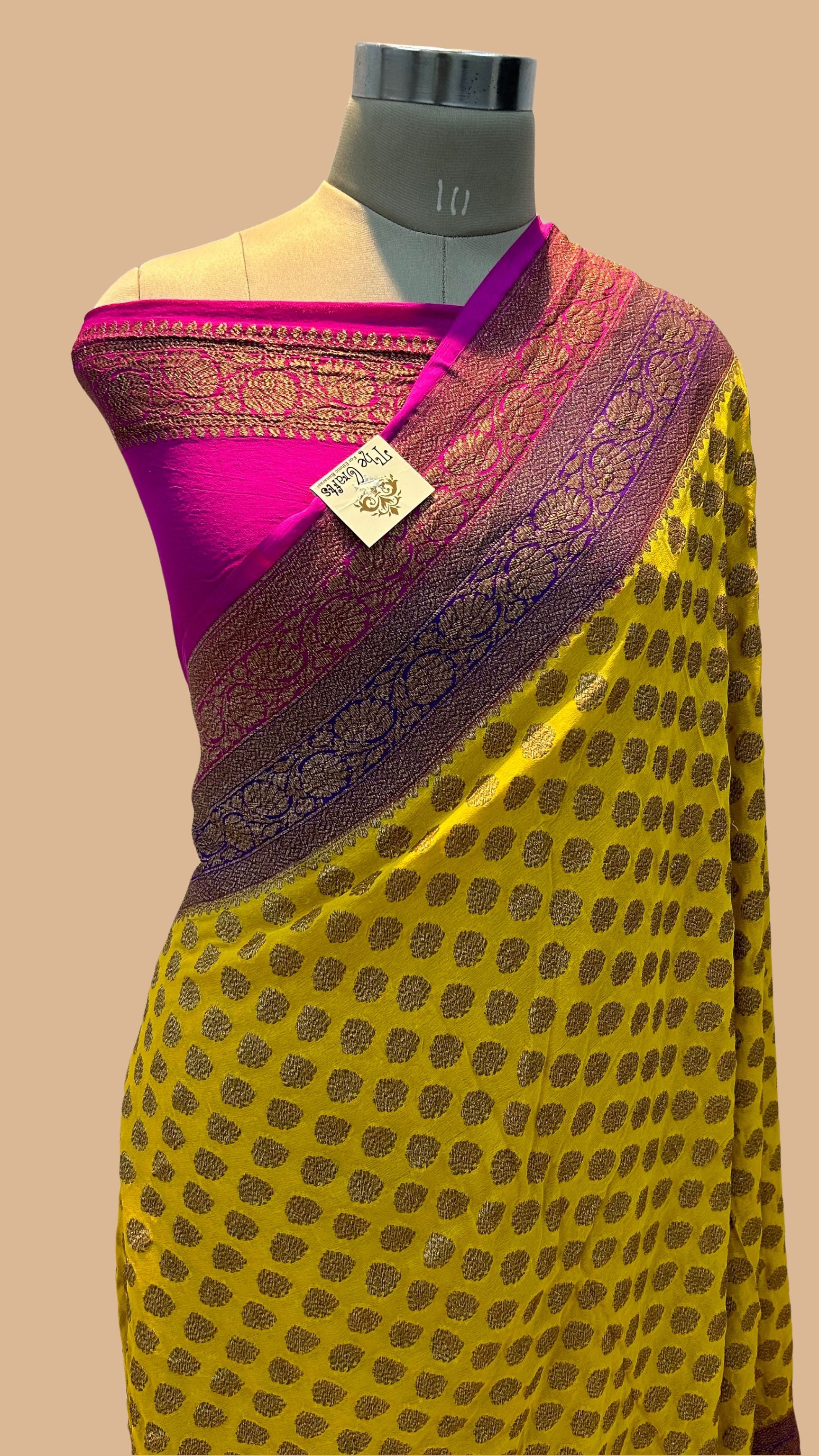 Khaddi Georgette Banarasi Saree - Antique Zari