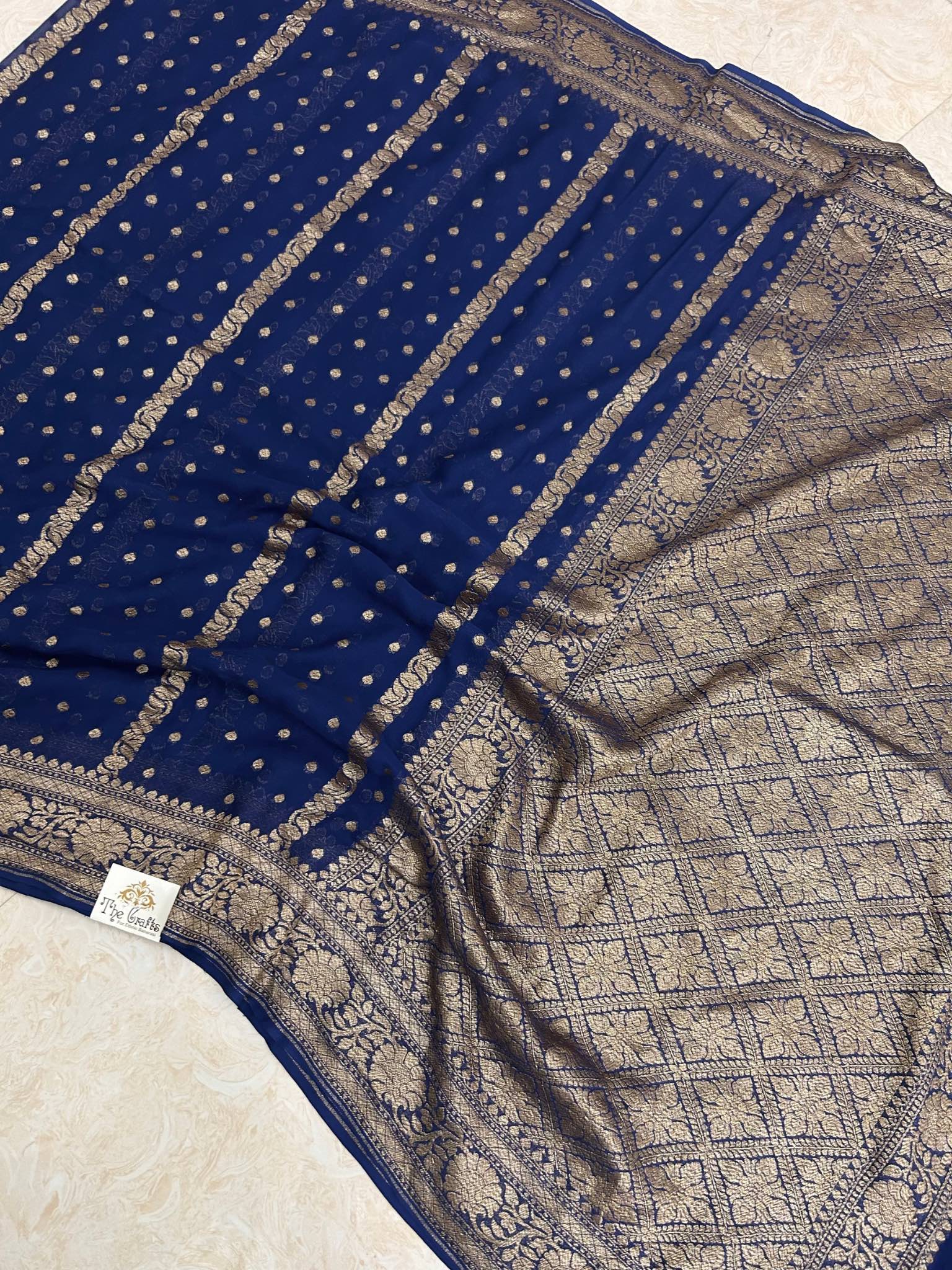 Khaddi Georgette Banarasi Saree - Antique Zari