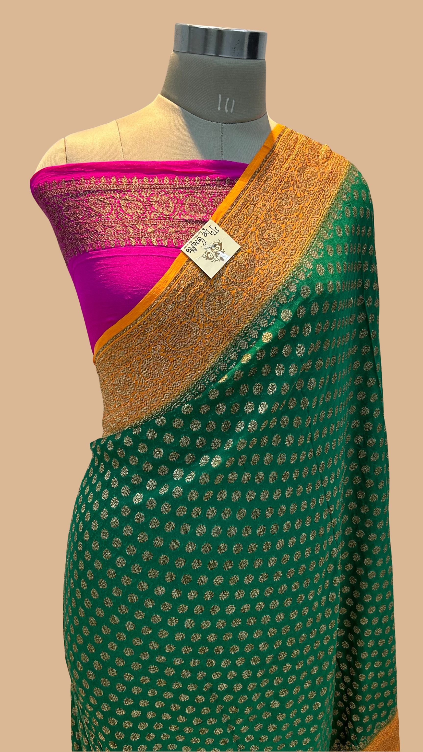 Khaddi Georgette Banarasi Saree - Antique Zari