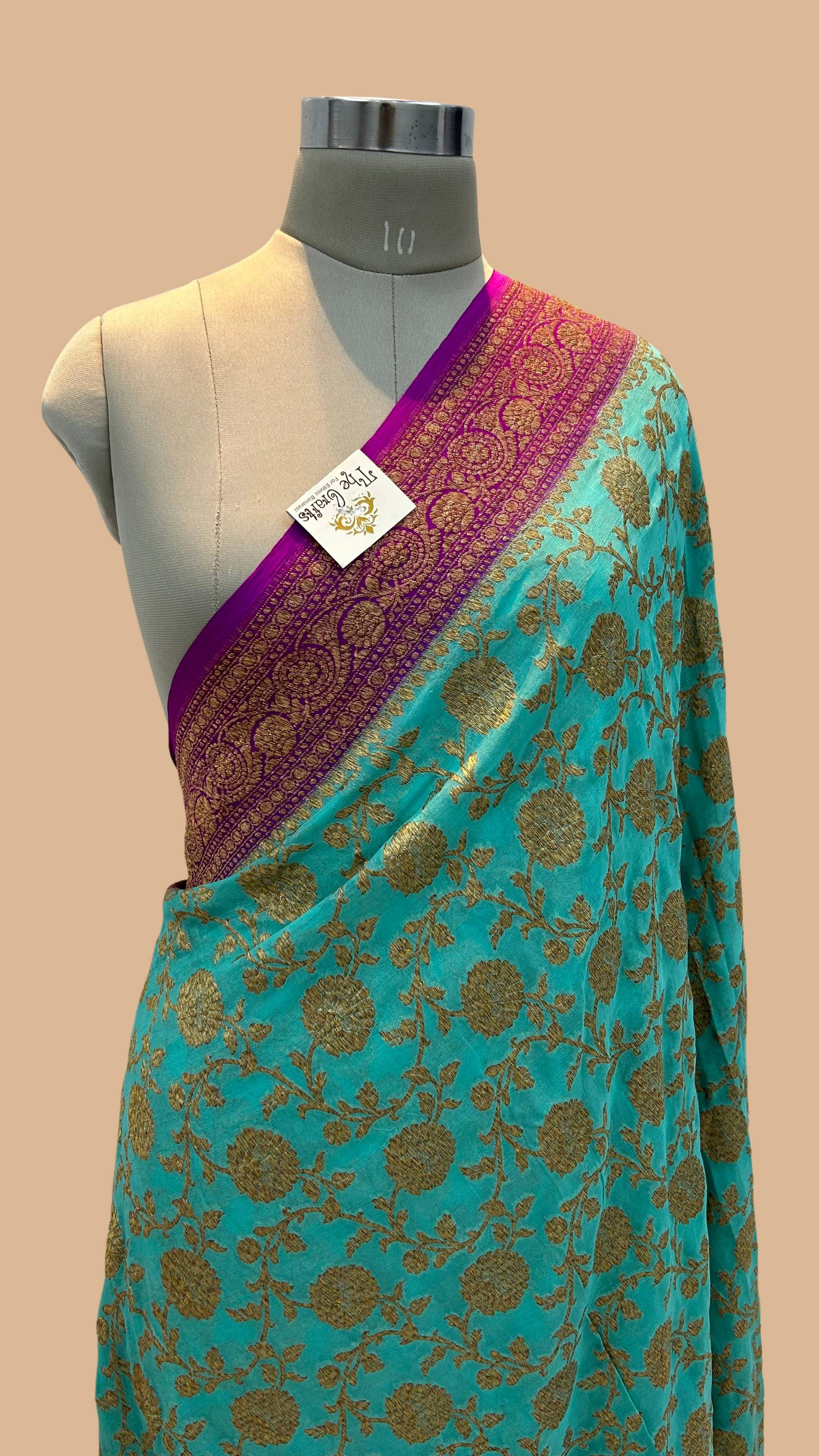 Khaddi Georgette Banarasi Saree - Antique Zari