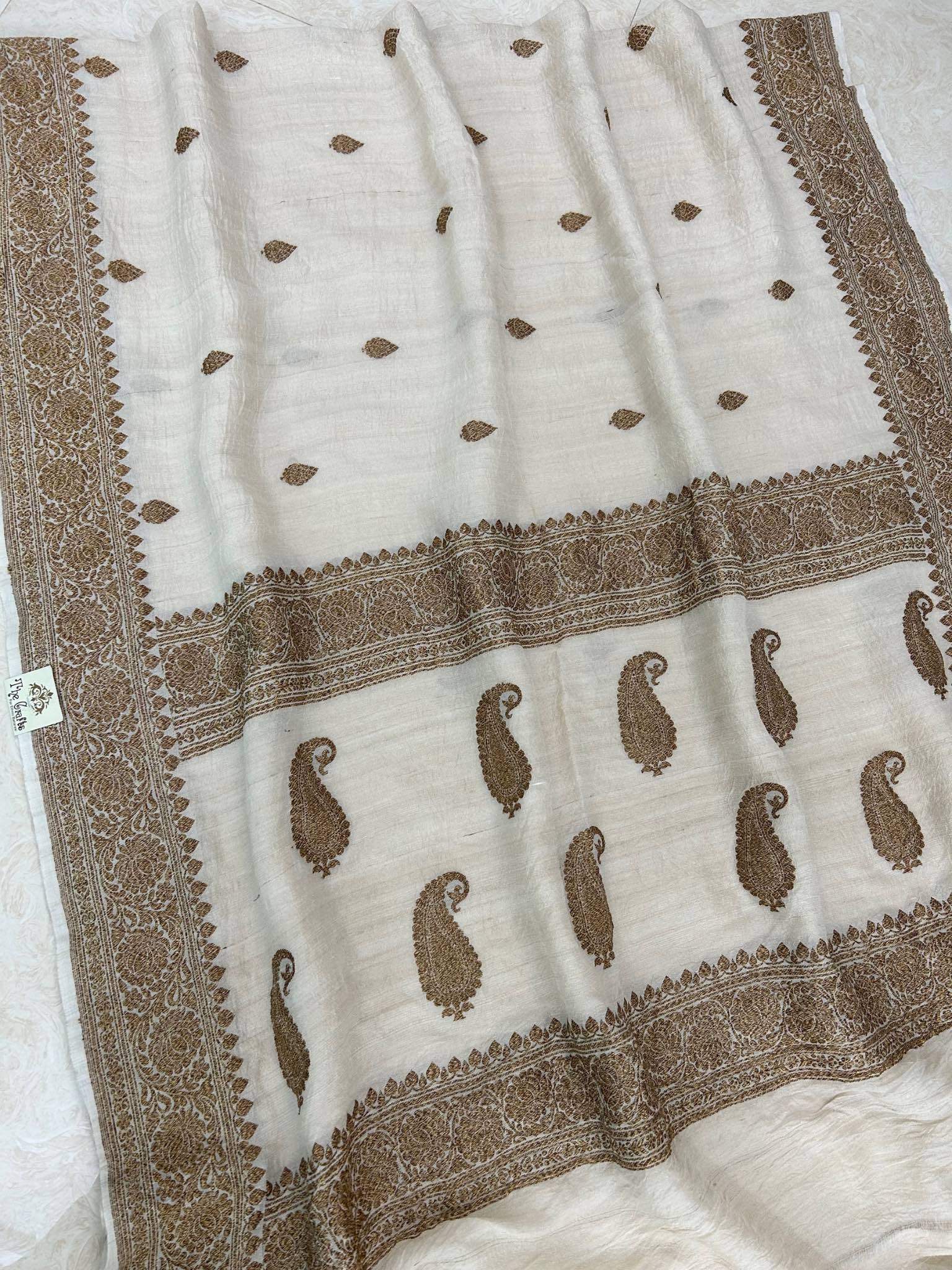 Tussar Georgette Handloom Banarasi Saree - Antique Zari