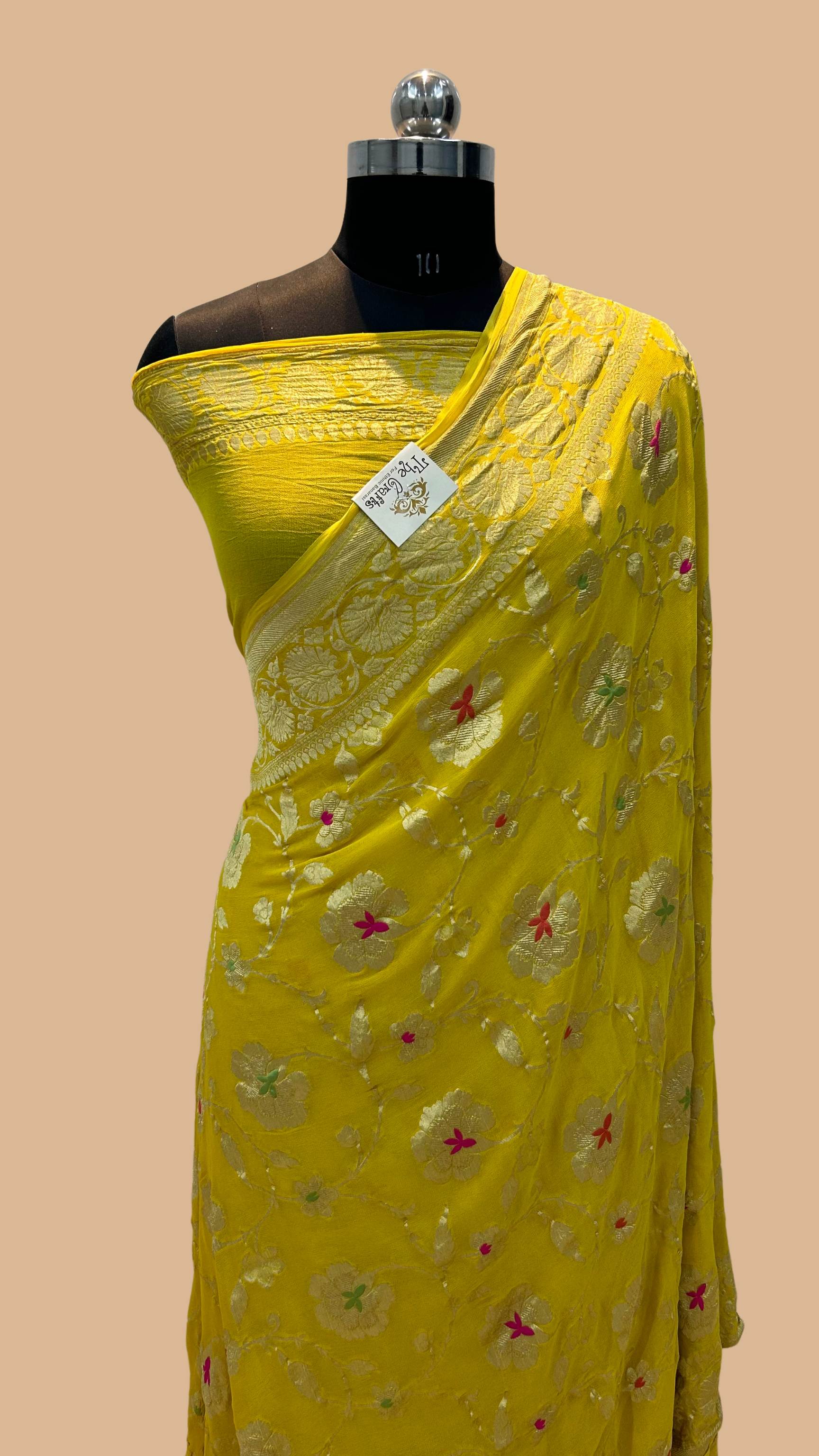 Khaddi Georgette Handloom Banarasi Saree - Jaal with Meenakari