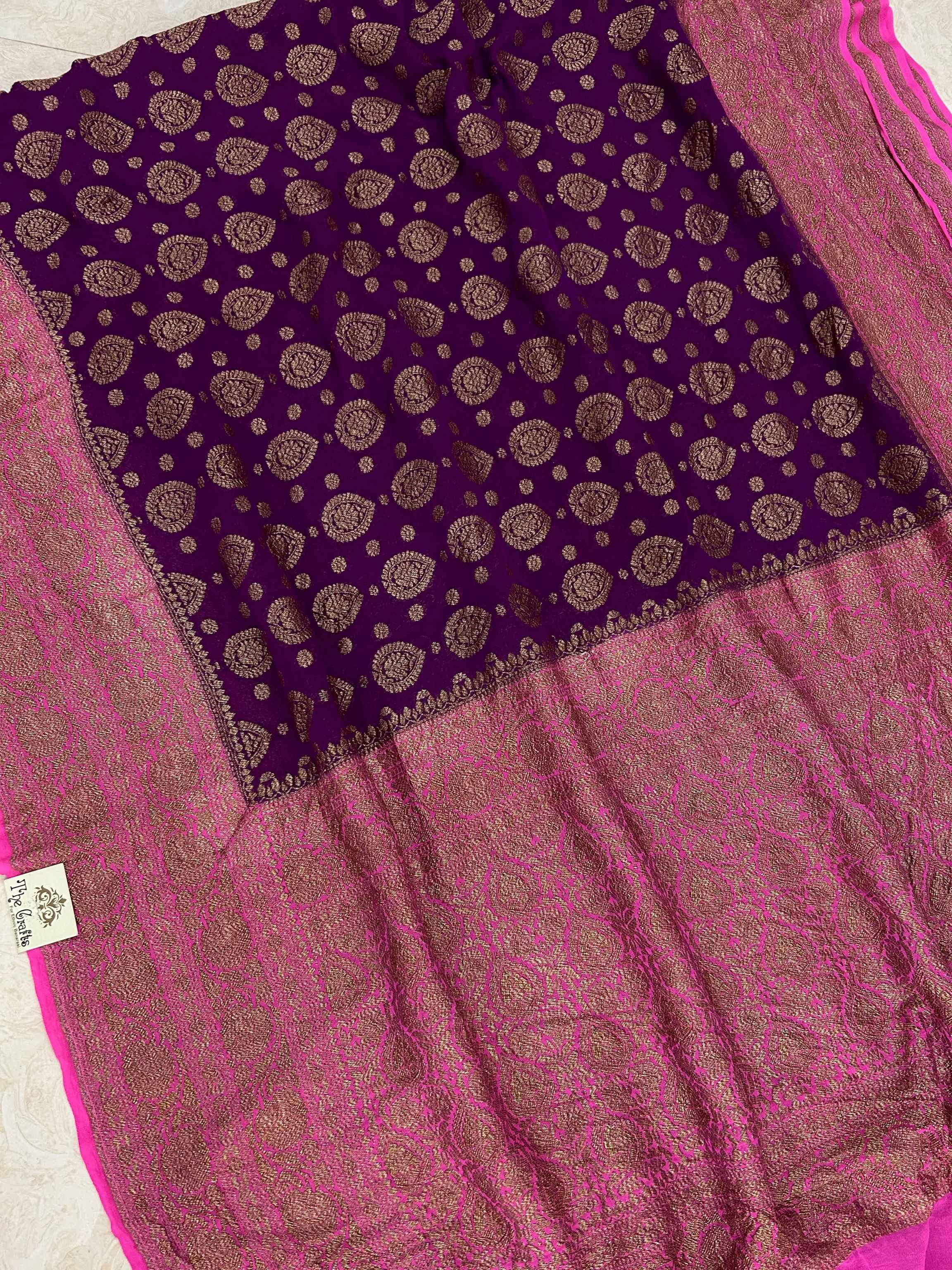 Khaddi Georgette Banarasi Saree - Antique Zari