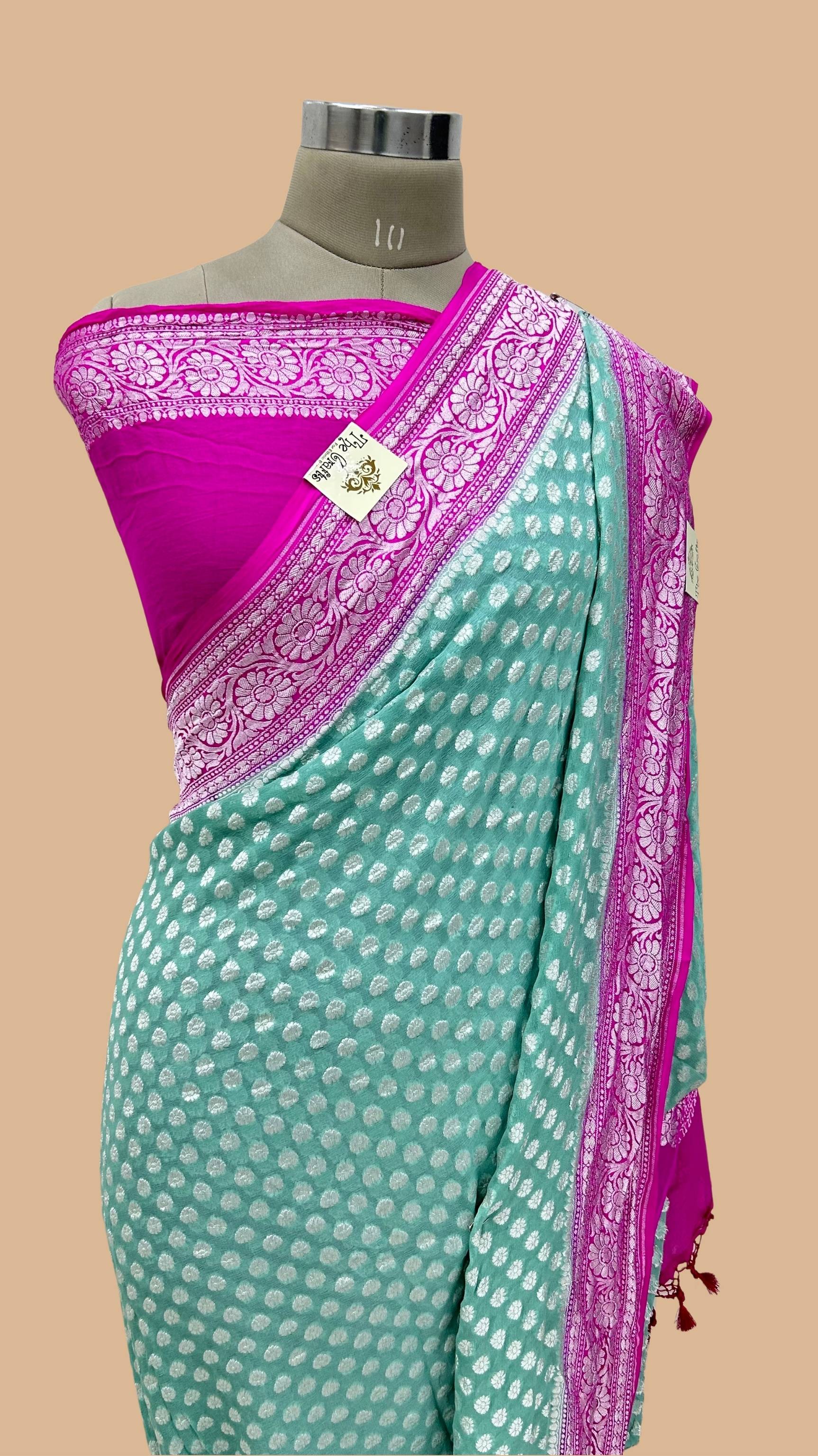 Pure Georgette Banarasi Saree - Silver Zari