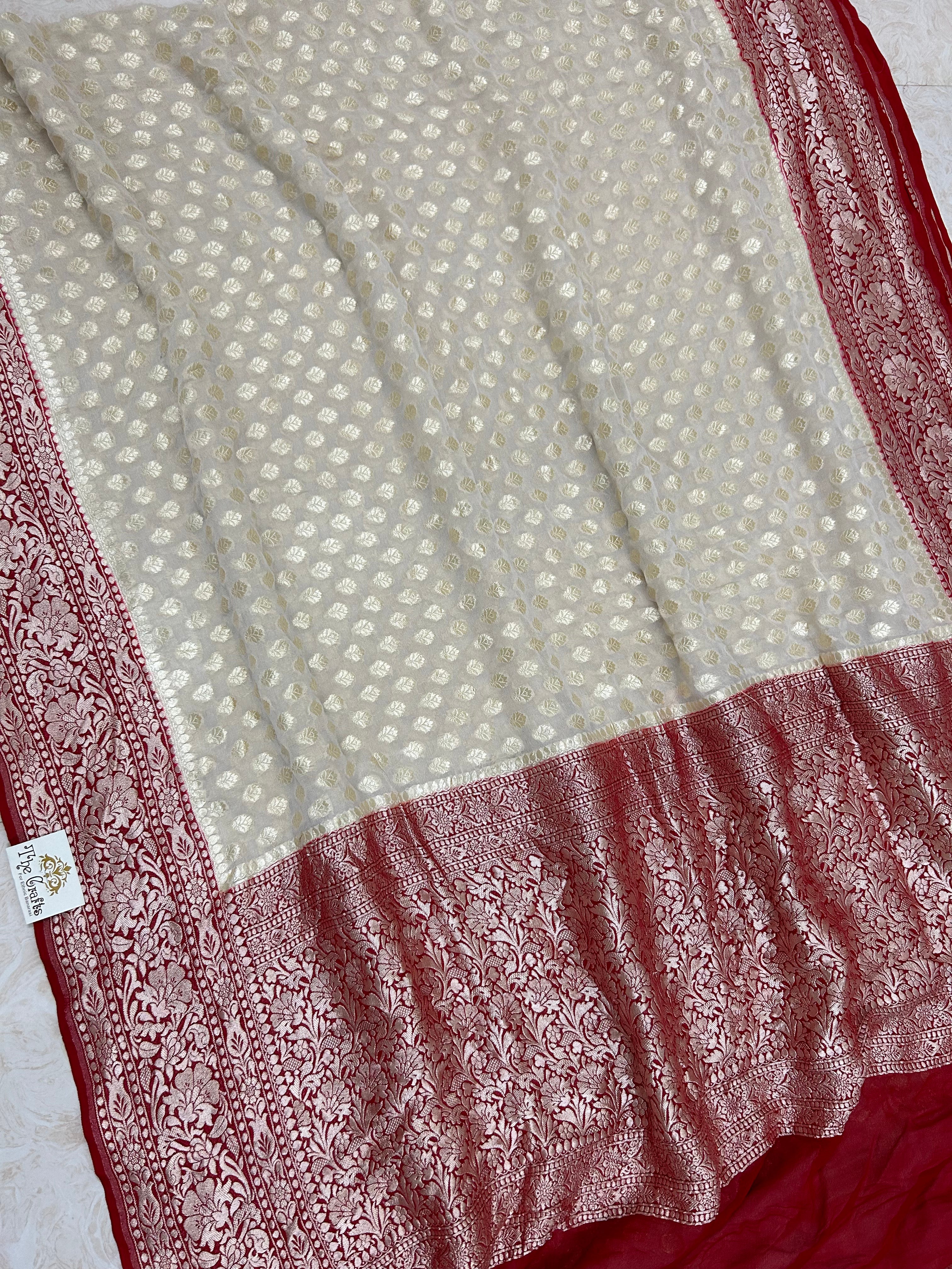 Khaddi Georgette Handloom Banarasi Saree - Water Zari