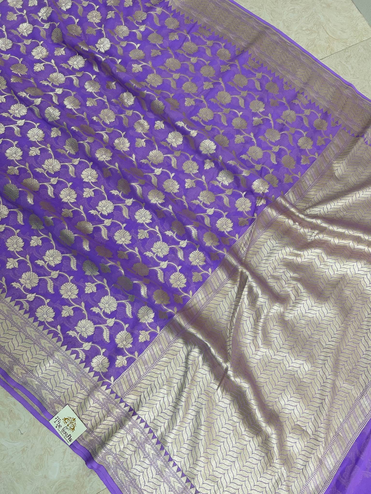 Khaddi Georgette Handloom Banarasi Saree - Water Zari