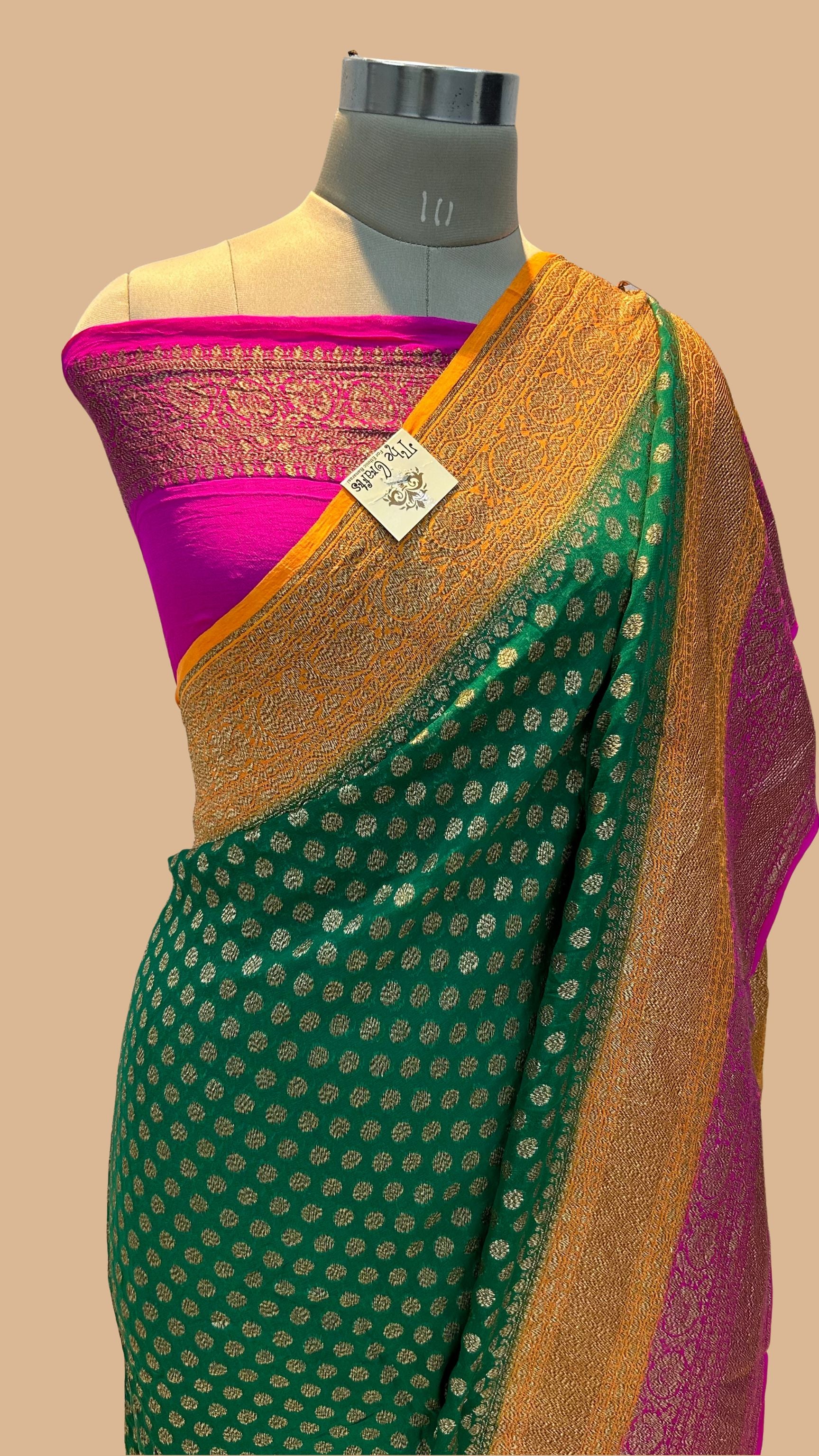 Khaddi Georgette Banarasi Saree - Antique Zari