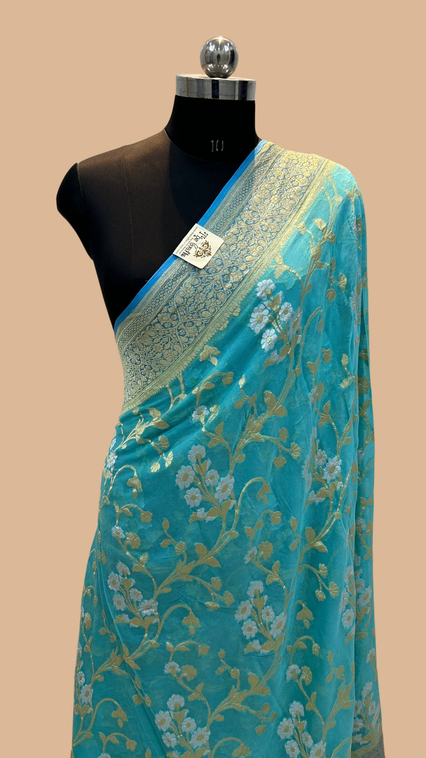 Khaddi Georgette Handloom Banarasi Saree - With sona roopa jaal work