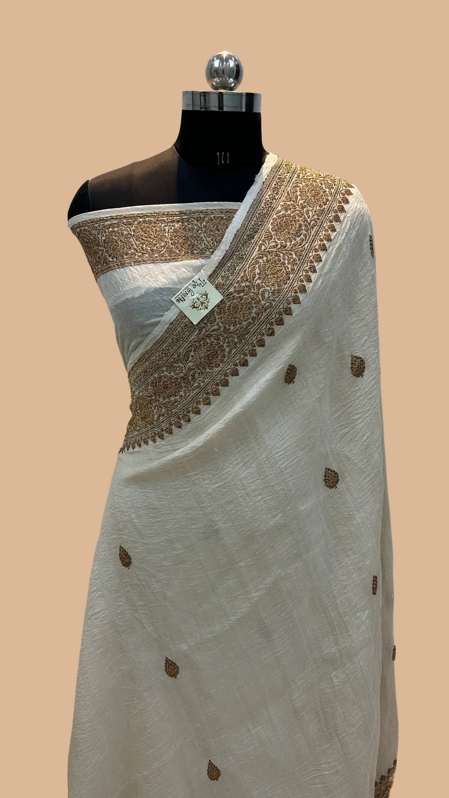 Tussar Georgette Handloom Banarasi Saree - Antique Zari