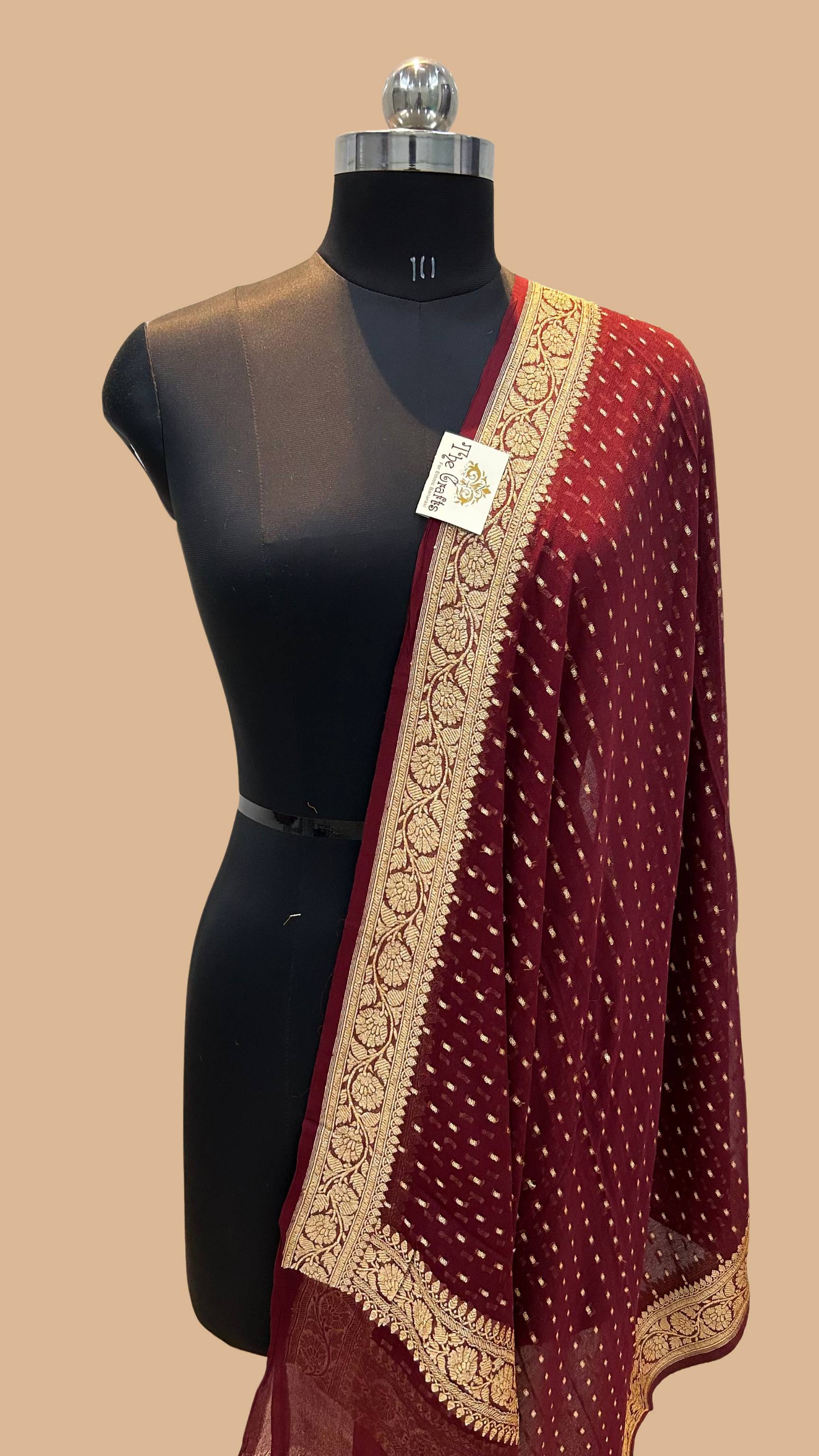 Pure Georgette Banarasi Dupatta - gold zari